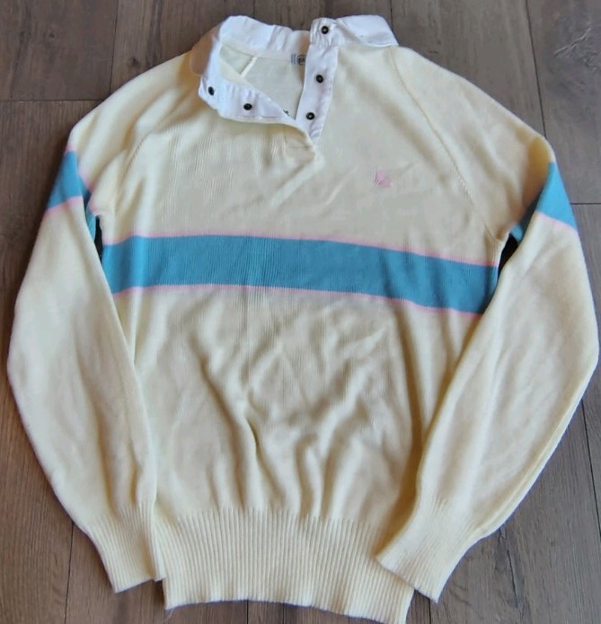 VTG 80’s Acrylic Sweater Cottage Core Embroidered Pink Kitty Logo on Front Med