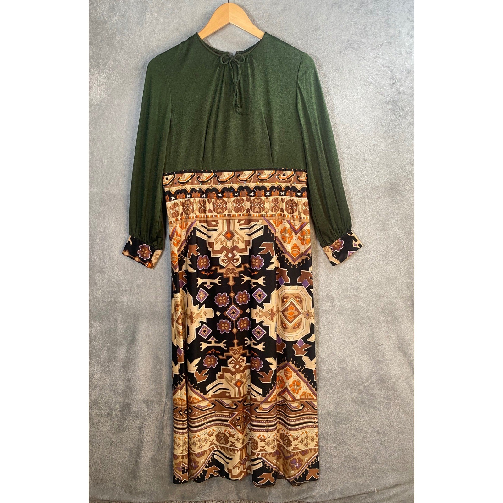 Lane Bryant Maxi Dress Womens Large Vintage 70s Geometric ILGWU Boho Mod Hippie