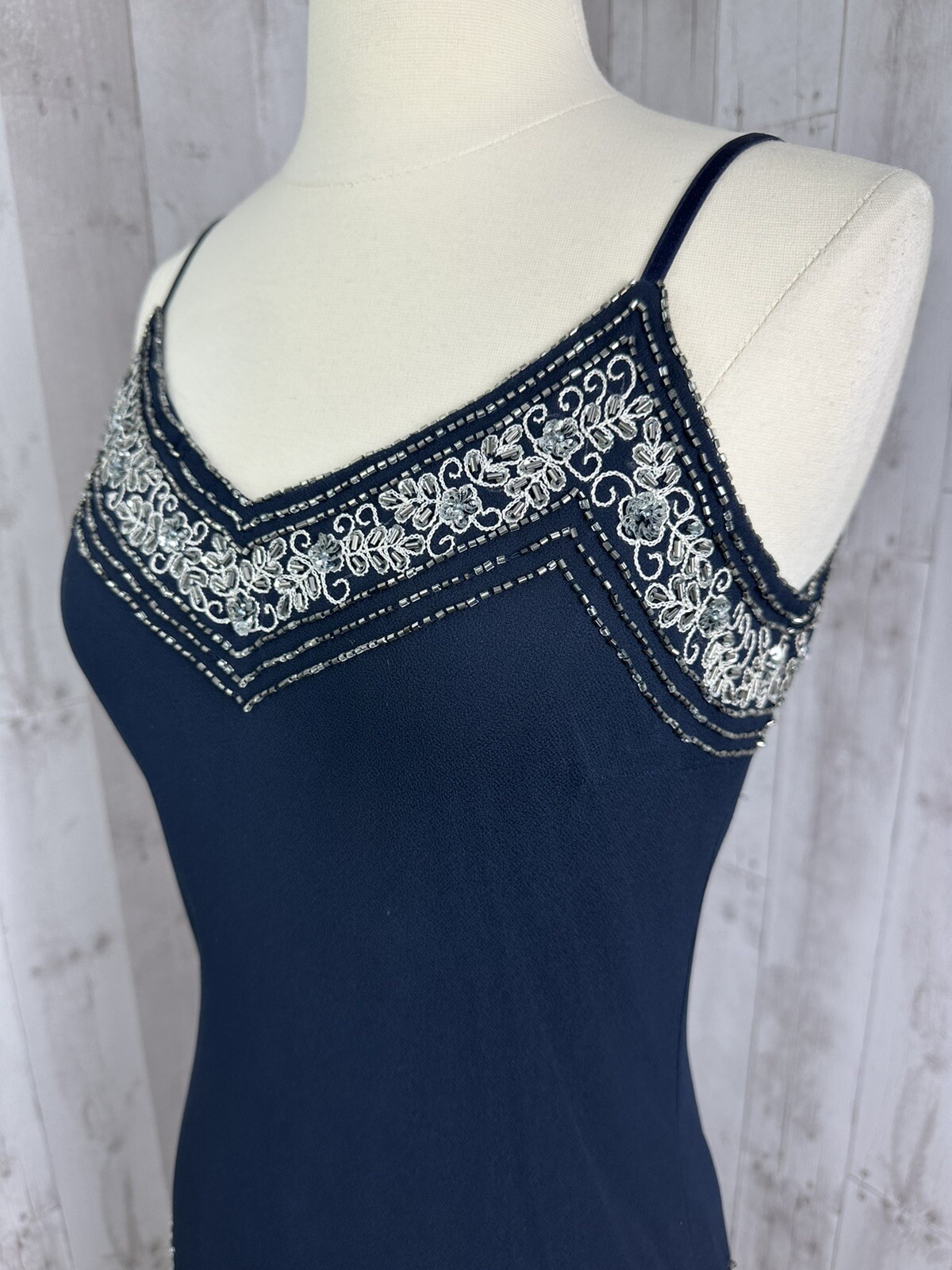 Vintage 90s J Kara Beaded Slip Dress Bias Cut Chiffon Overlay Flapper Dance Y2K
