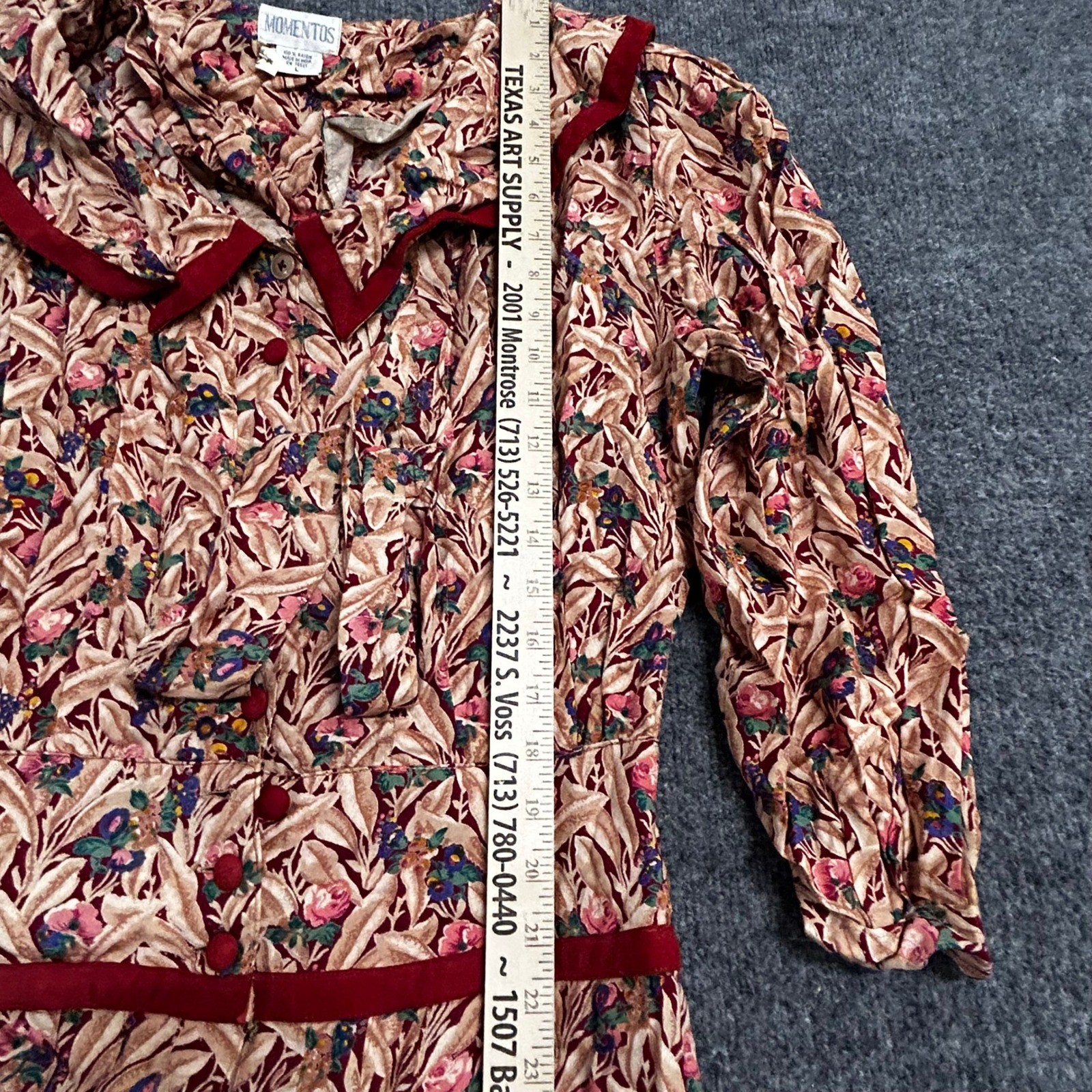 Momentos Dress Womens Large Rayon Floral Midi Long Sleeve Red Contrast Collar L