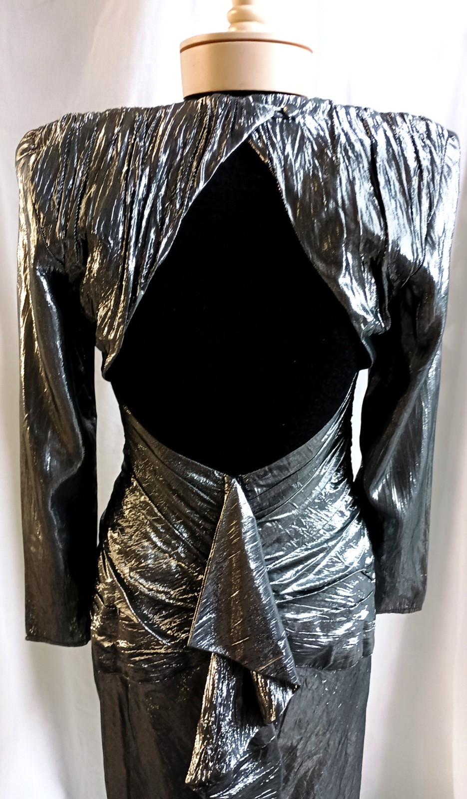Vtg 80’s B. B. Collections Dressy Clubwear Silver Metallic Sexy Ruched Dress 6