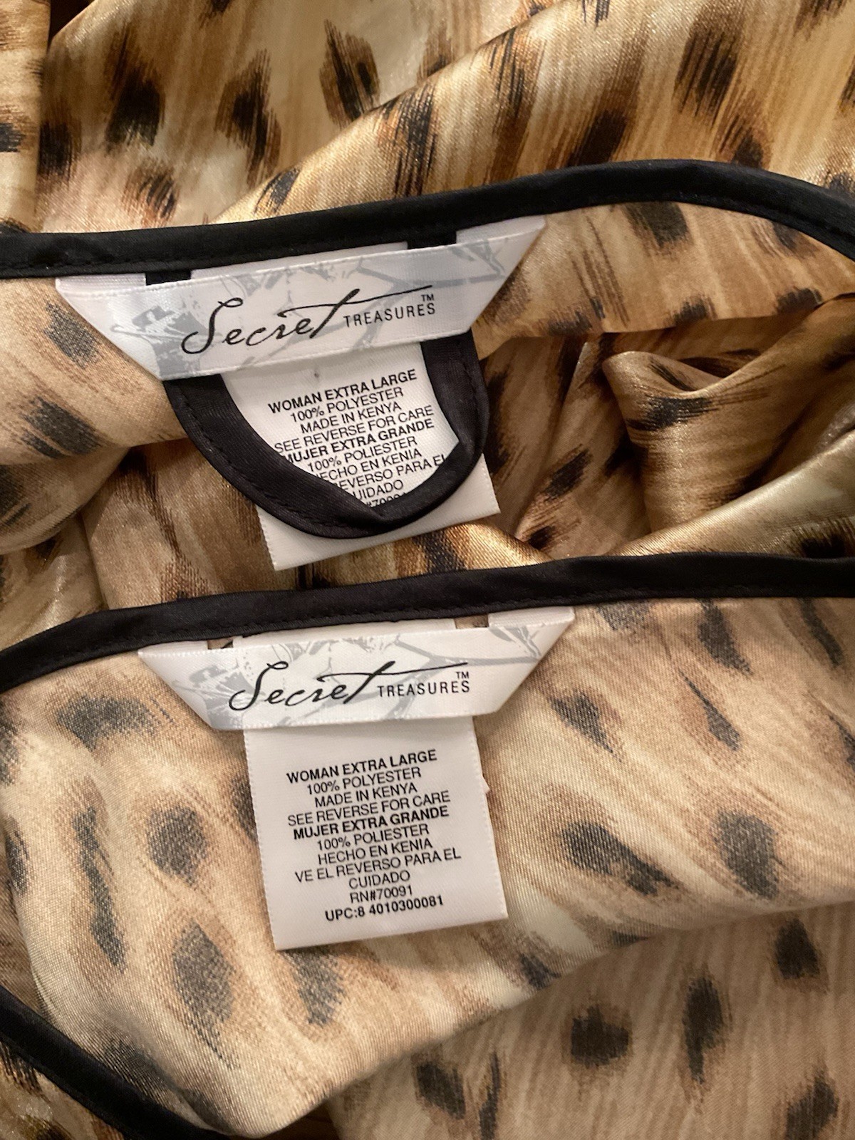 Vintage Secret Treasures Silky Leopard Animal Nightgown Robe Pengoir Set XL