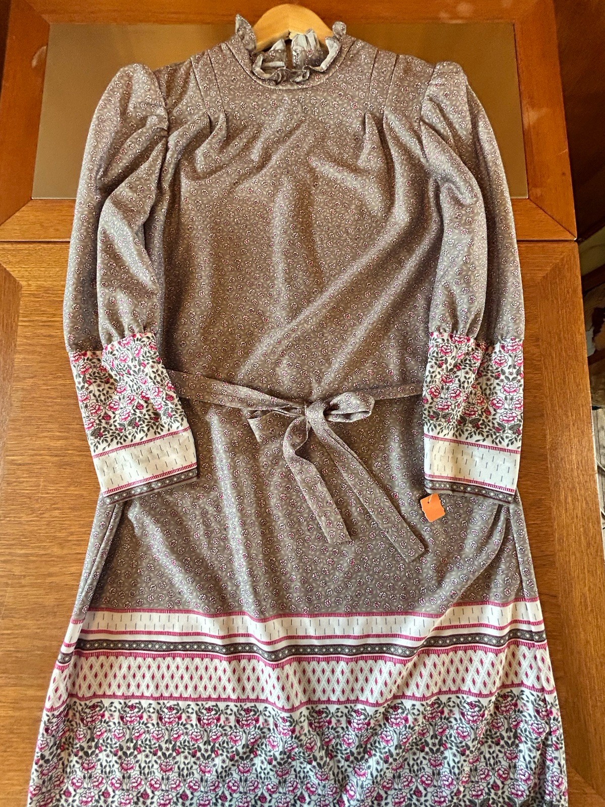 Vintage 70s dress large Cottage Core Prairie Midi Floral Ruffled Size 12/14.