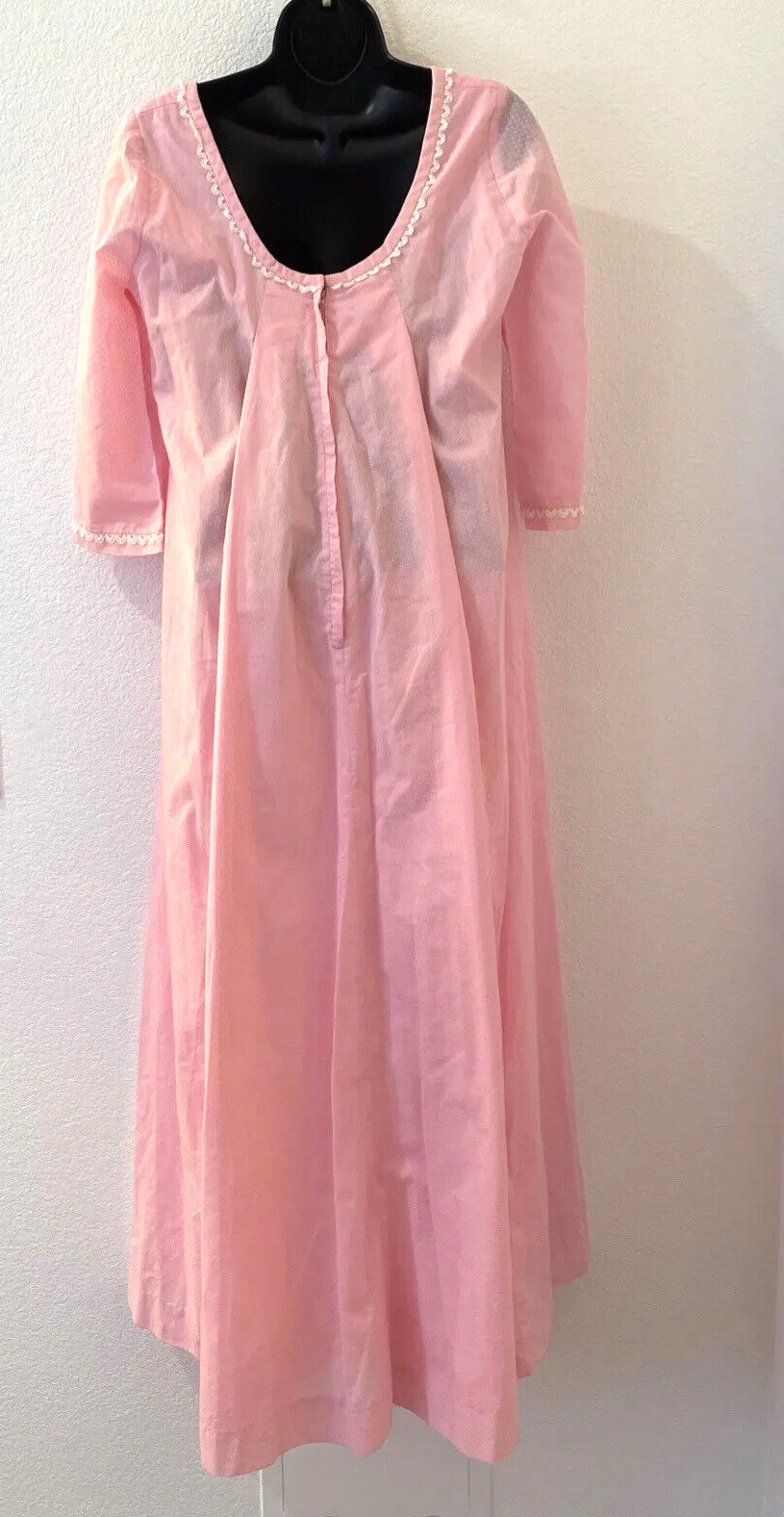 Vintage Hawaiian McINERNY Maxi Dress Pink Dot Swiss Sheer 3/4 Sleeves Size 10