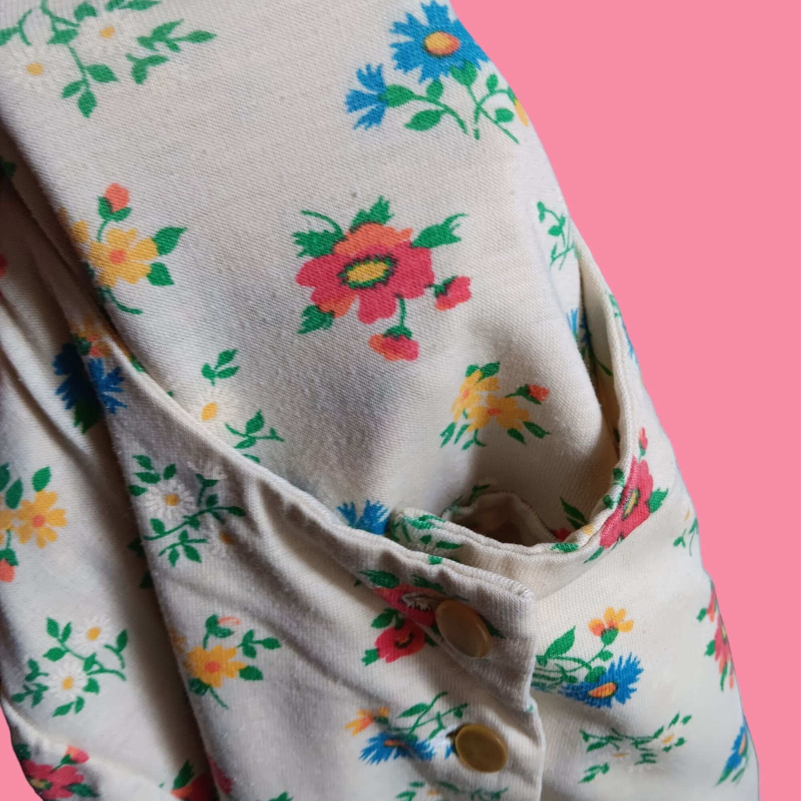 Womens Medium Vtg 70’s Peasant Top Blouse Floral Button-Down Hippie Groovy Mom