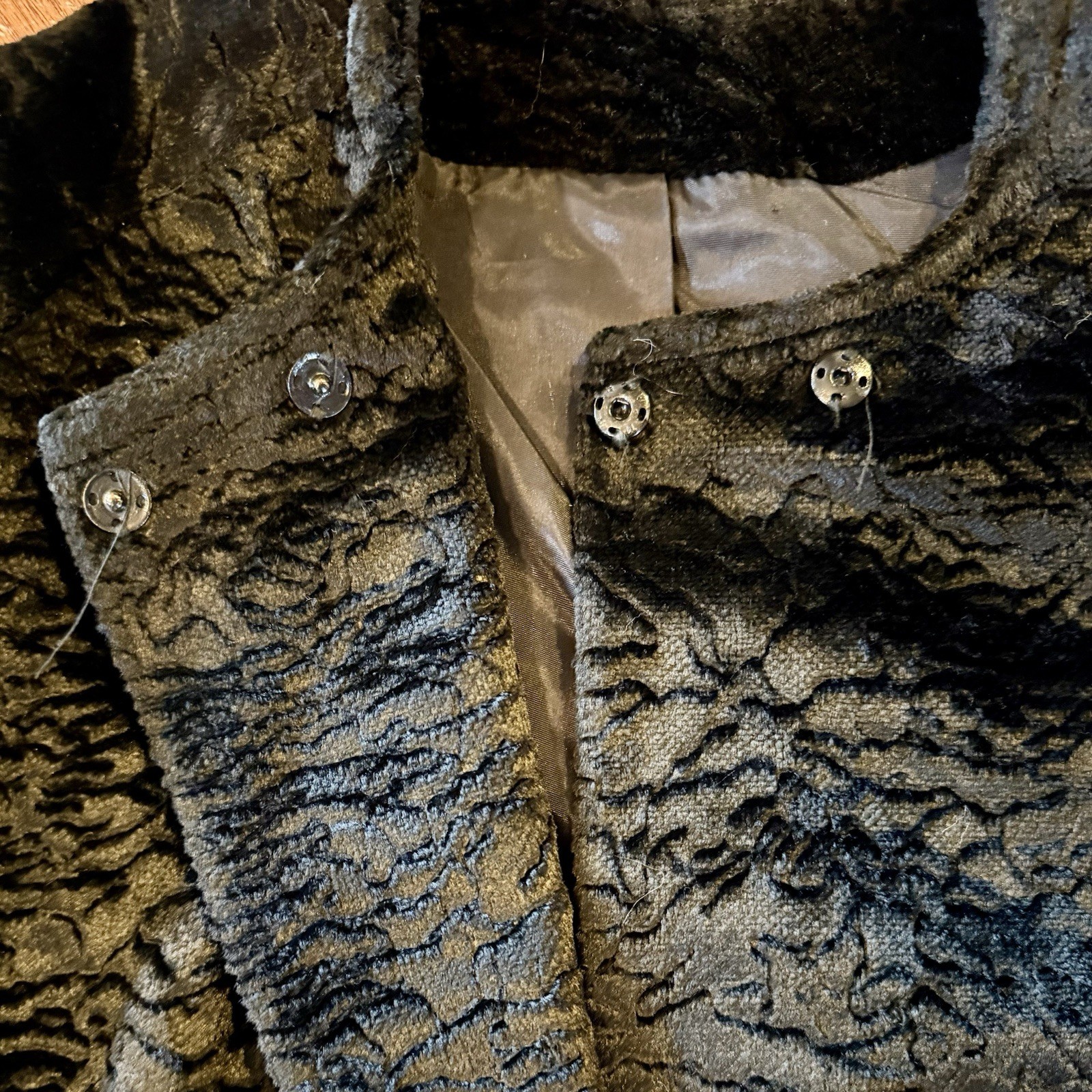 VTG 1950s Curly Persian Astrakhan Faux Lambs Wool Black Swing Coat Women Sz M