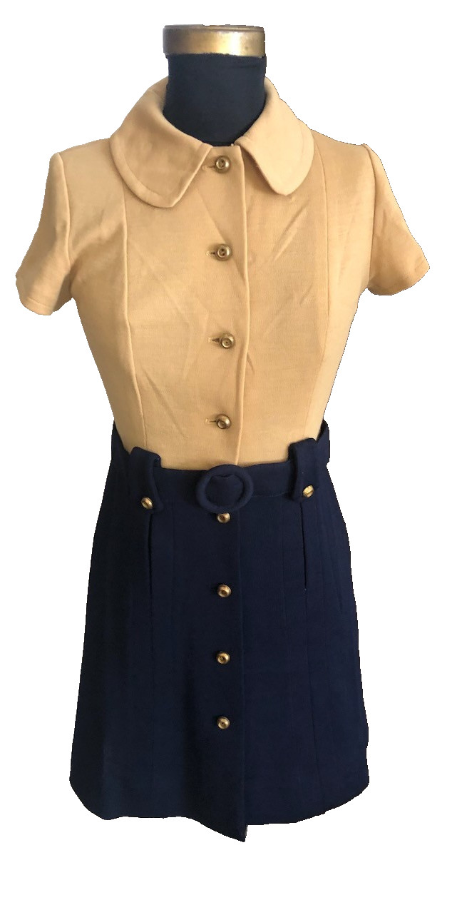 Vintage Joseph Magnin Collection Schoolgirl Dress Retro Short Sleeve 70s XS