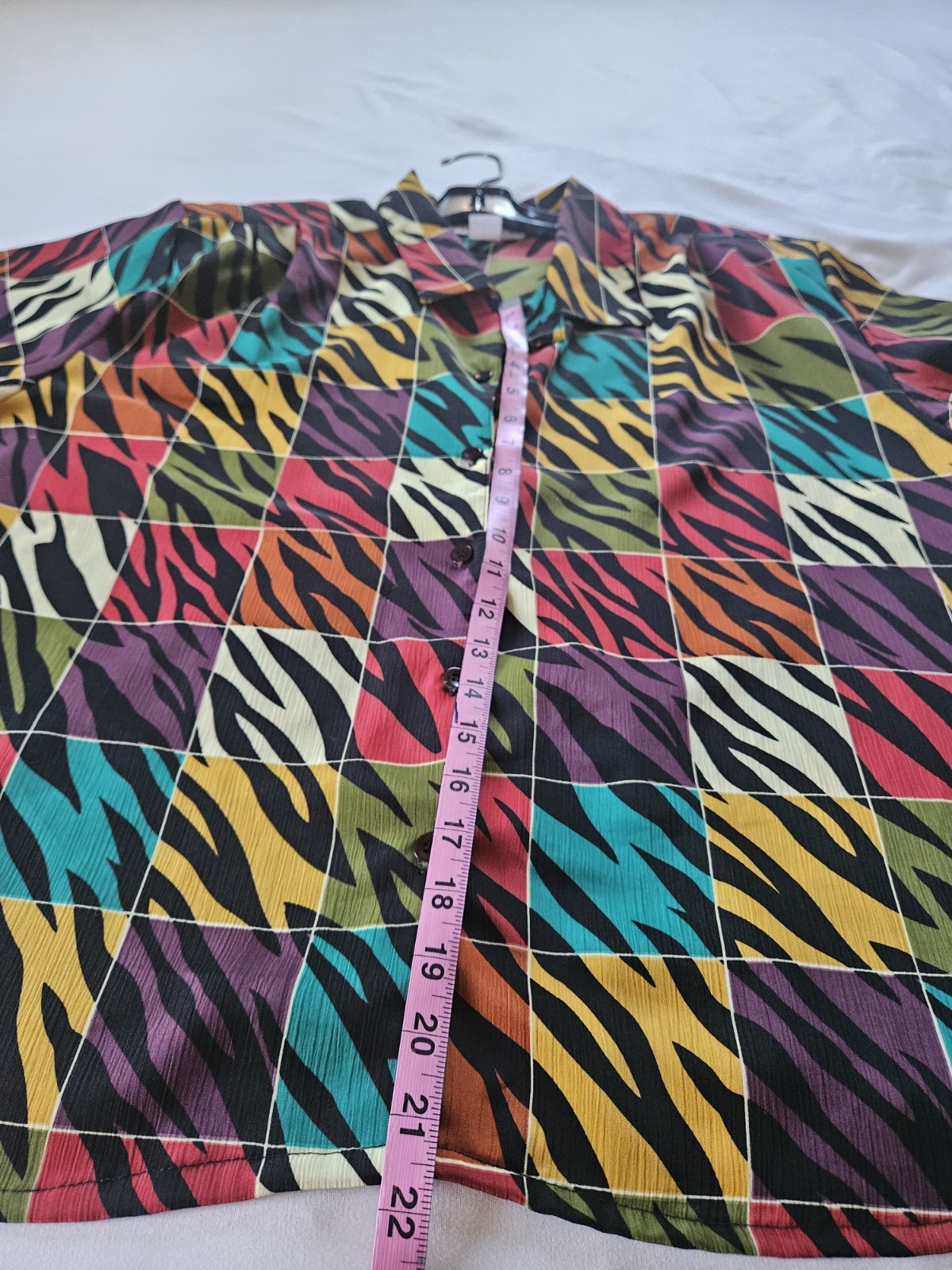 Vintage 80s Truffles USA Womens L Colorful Geometric Zebra Print Button Blouse