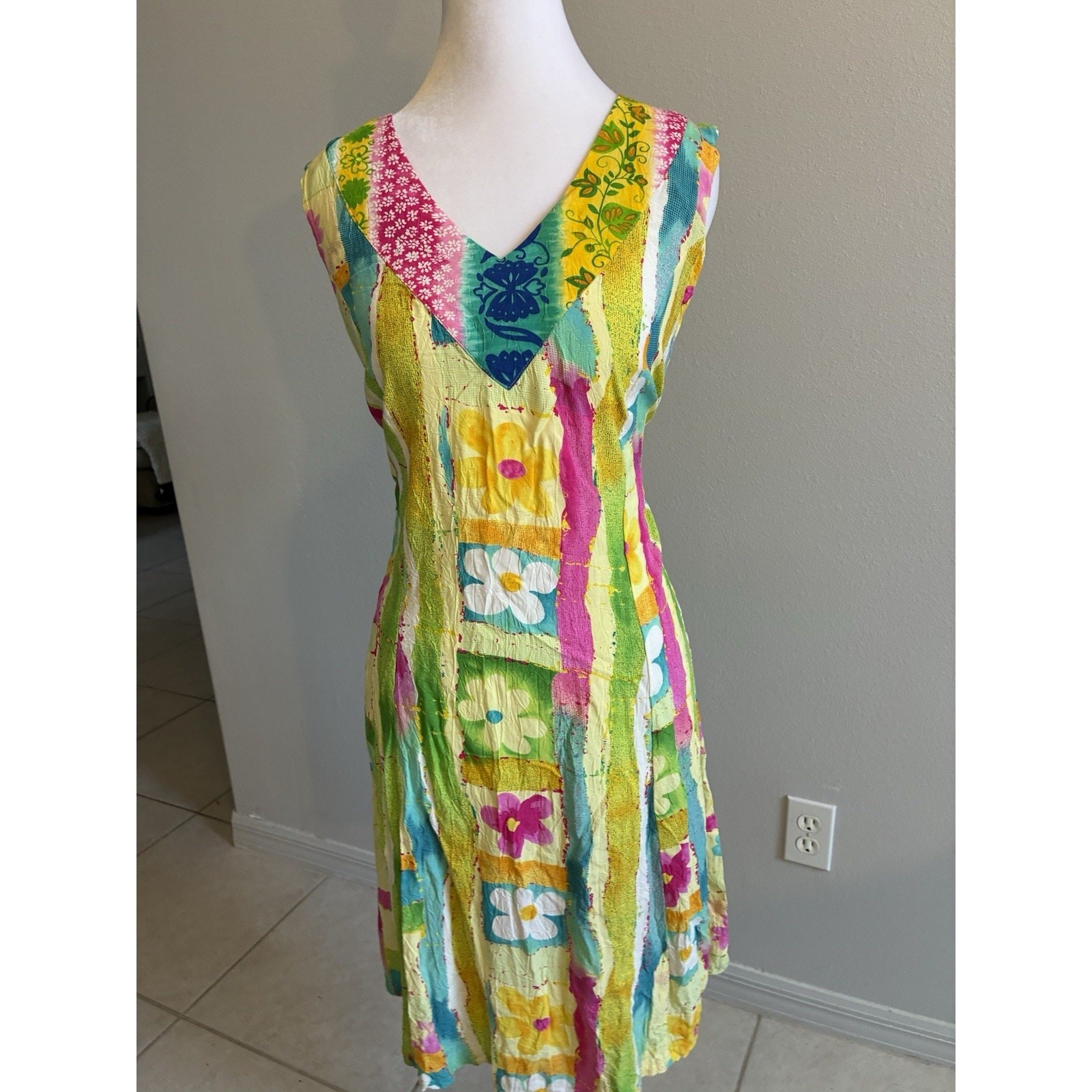 VTG Jams World Floral Dress XL Tropical Shift Relaxed Boho Casual Beach Resort