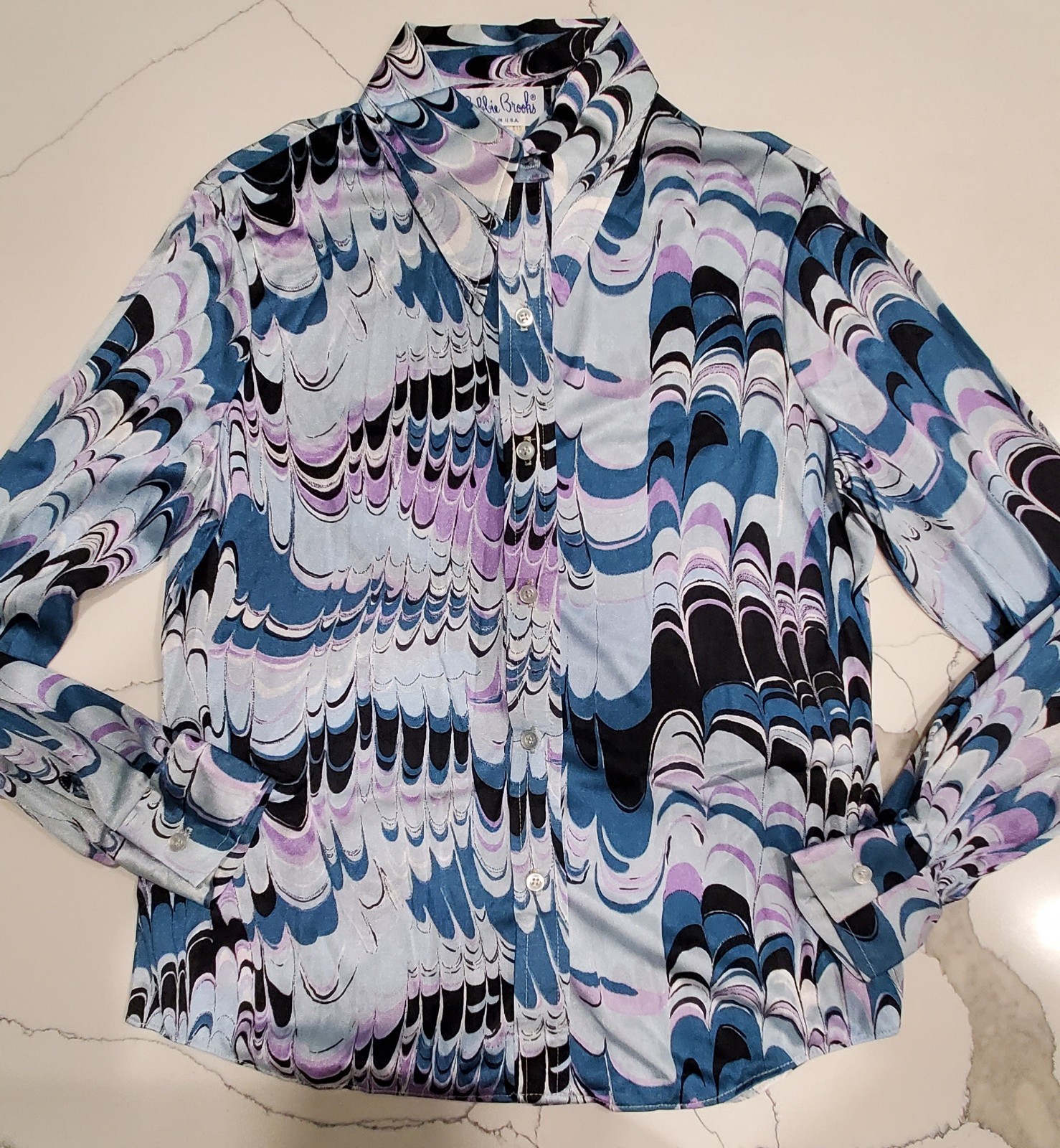 Bobbie Brooks Vintage 1970s Psychedelic Long Sleeve Blouse Button Up XS – Small
