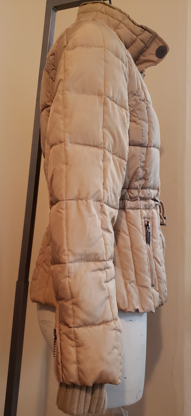 Vintage Eckored Womens Drawstring Waist Puffer Jacket L Tan Khaki Pre-Owned