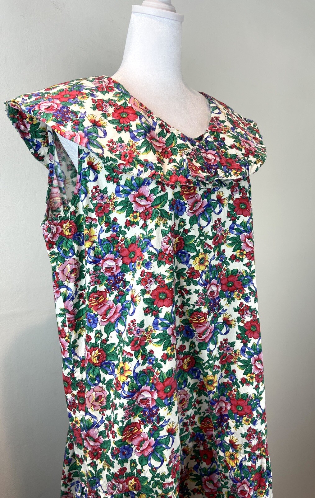 Vintage Womens Multicolor Sleeveless Floral House dress Pilgrim Collar Size 2X