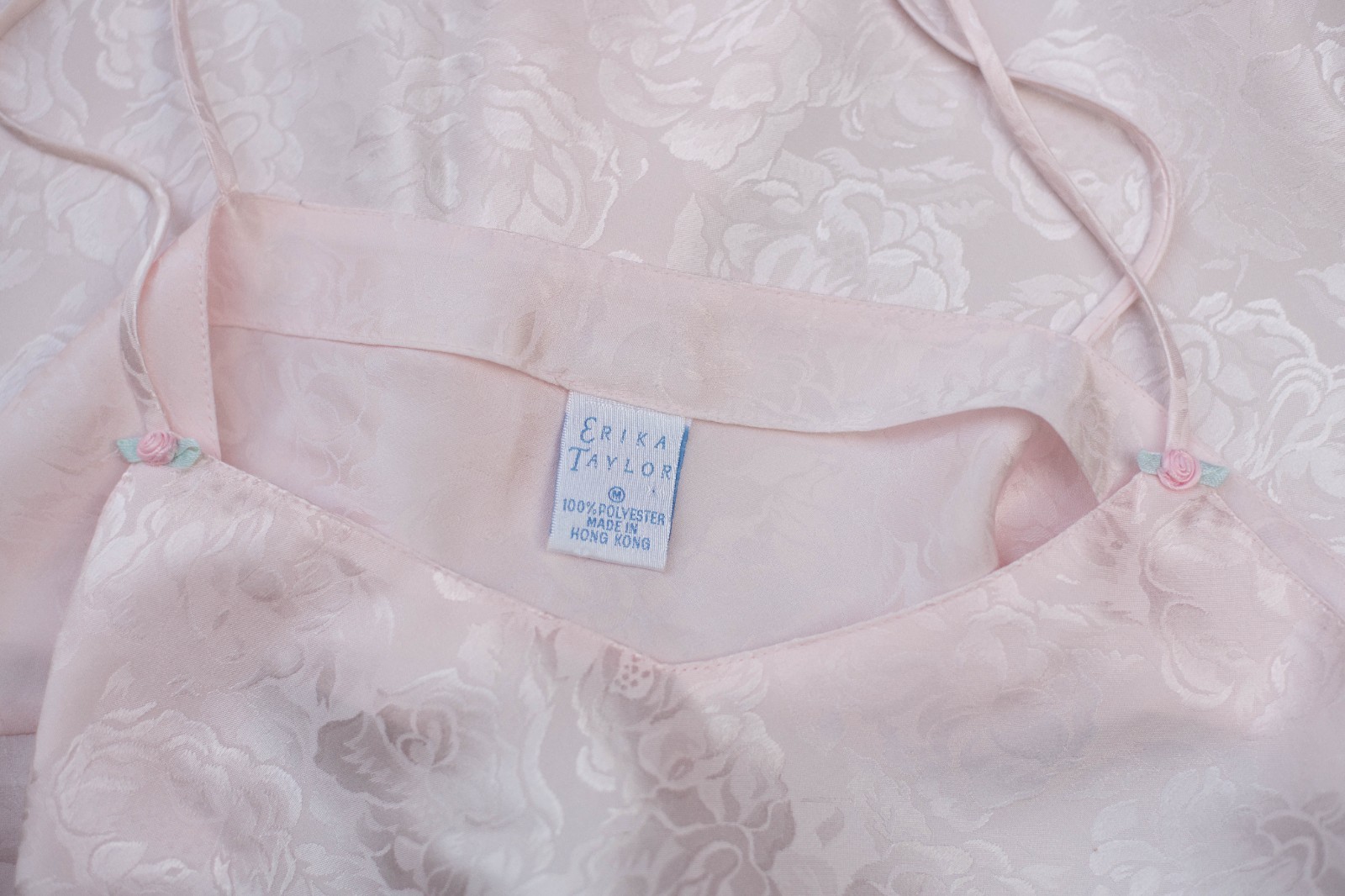 Vtg Y2K Erika Taylor Cami Top M Floral Satin Jacquard Romantic Dainty Coquette