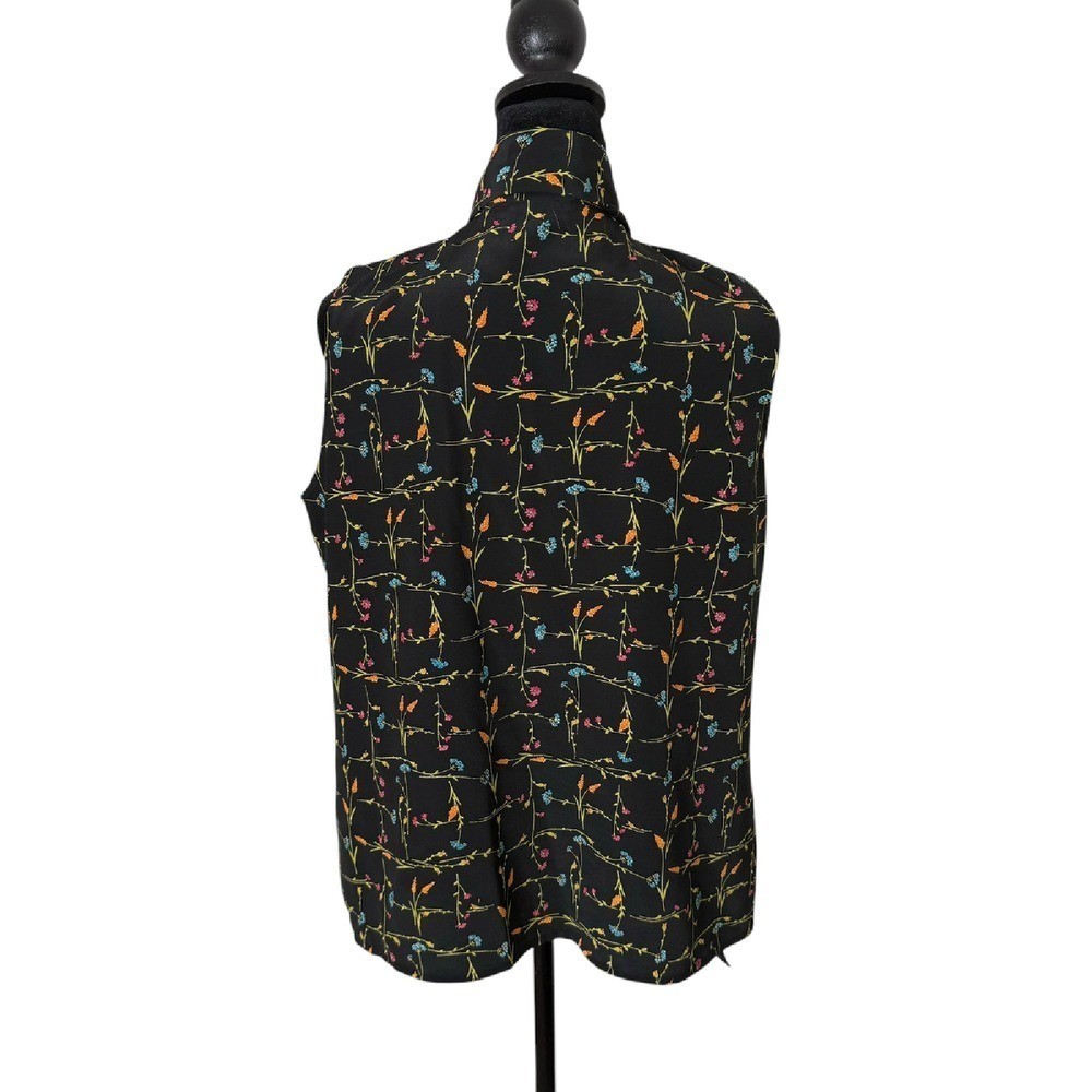 Womens Neck Bow Tie Blouse Size 12P Black Floral Coquette Whimsigoth Office