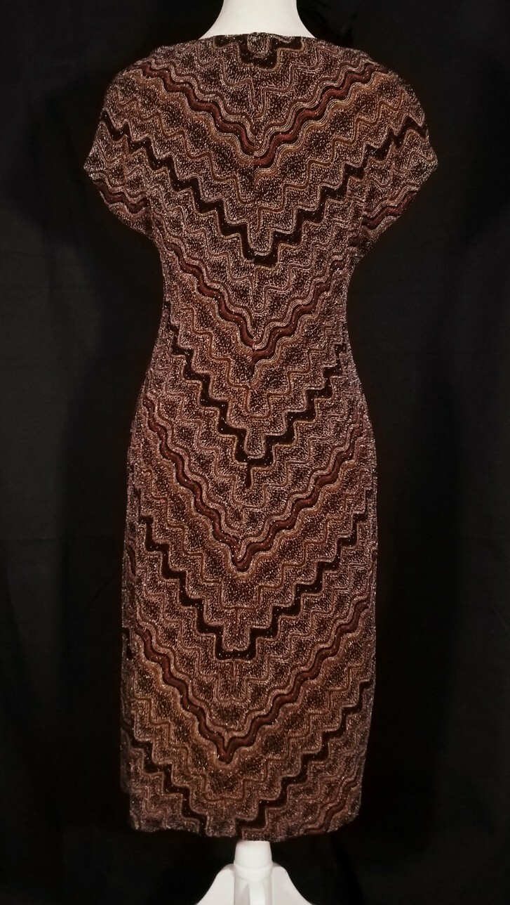 Vintage 1980s 1990s Robbie Bee Petite Metallic Gold Red Bodycon Midi dress Sz 8P