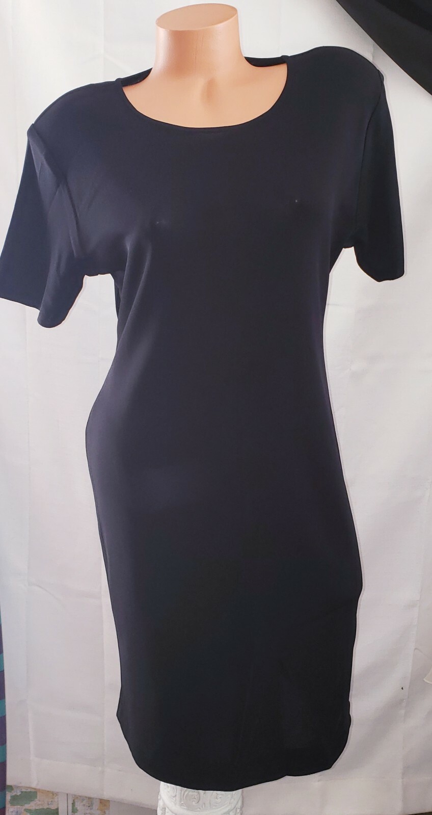 Vintage Exclusively Misook Knit Stretchy Black Shift Business Work Dress Sz S/M