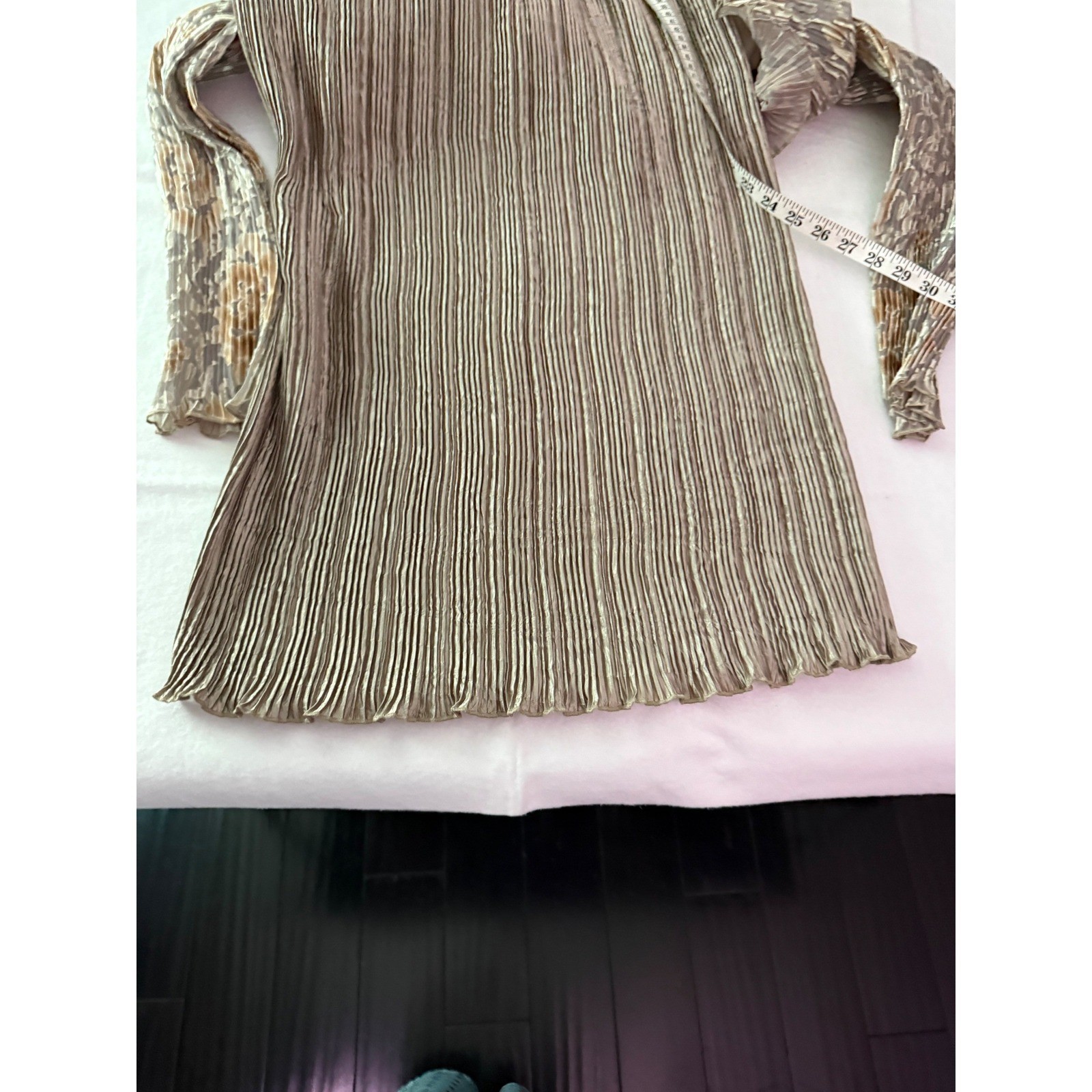 Jeanne Marc Vintage champagne Gold Burnout Micro Pleated Maxi Dress Size S 8/10