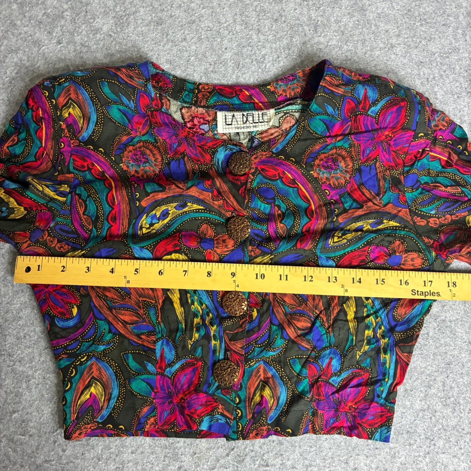 Vintage La Belle Fashions Small Cropped Paisley Floral Jacket Multi Color Button