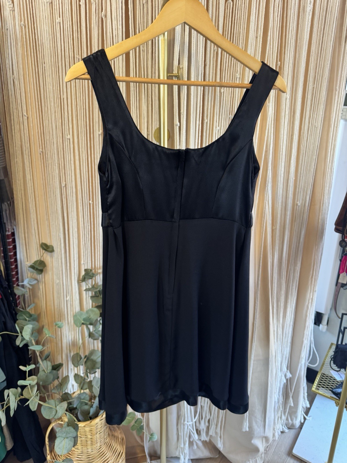 VTG 90s/Y2K LBD coquette black Empire Waist satin trim Dress Bow sleeveless mini