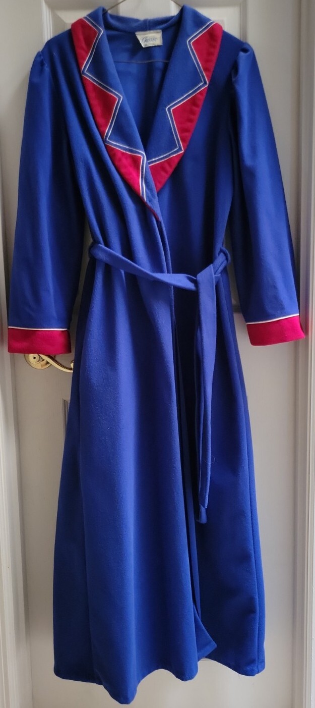 Vintage Robe Housecoat Tie Wrap Long It’s A Charm Women’s Medium Blue USA Made