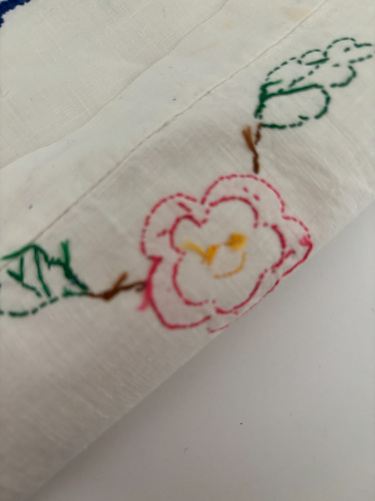 Vtg Pink Blue Embroidered Floral Hanky Hosiery LINGERIE CASE Cotton WALL POCKET