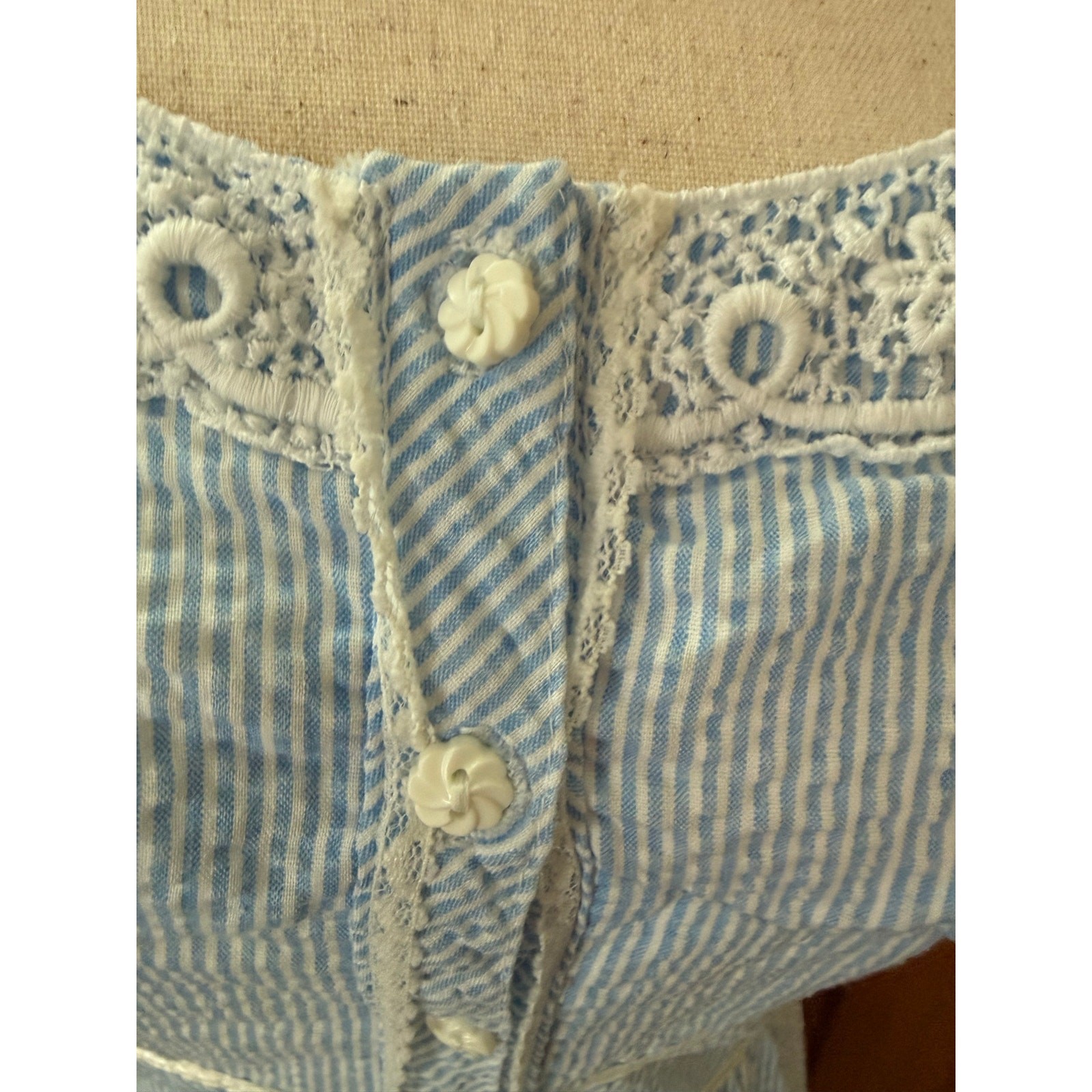 Vintage Candi Jones Seersucker Romantic Pairie Dress Small