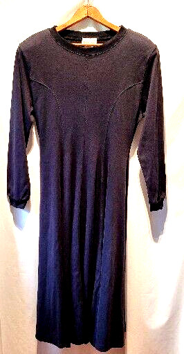 Vintage Lerner Womens 14 Black Maxi A Line Swing Dress w/Shoulder Pads Formal