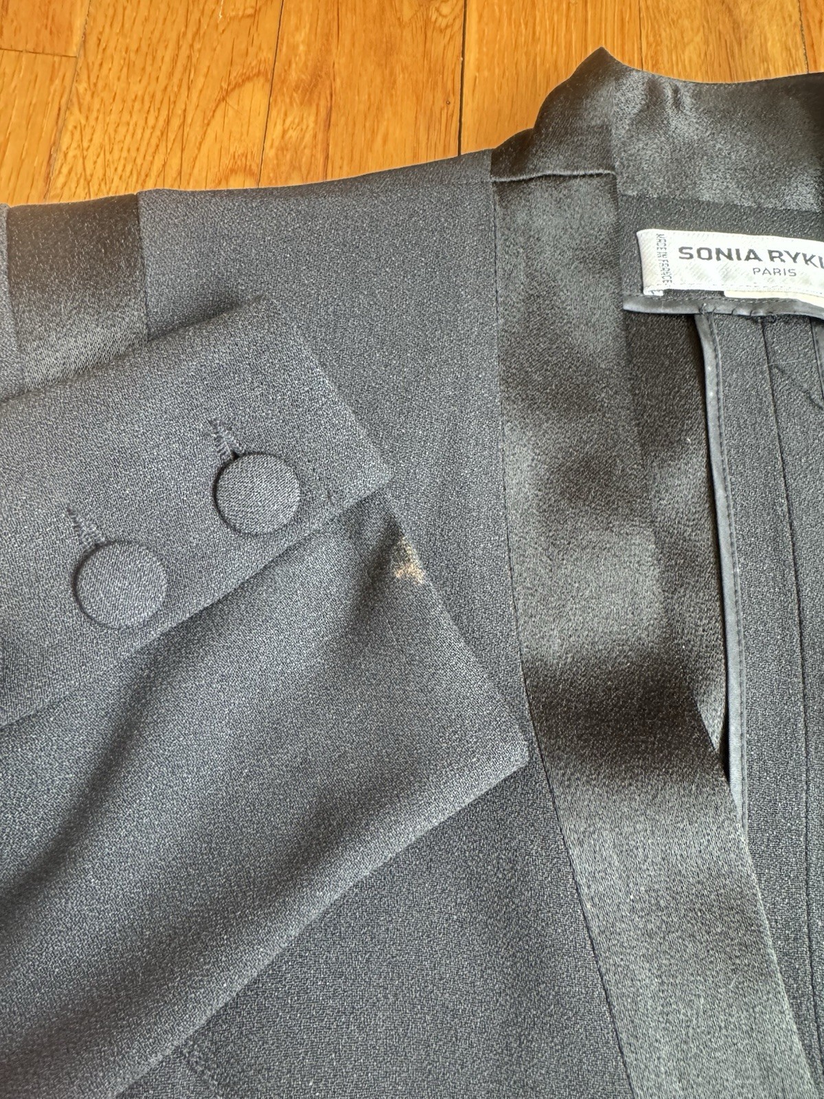 Vintage 90s Sonia Rykiel Blazer Jacket – Black Satin Tuxedo Size S
