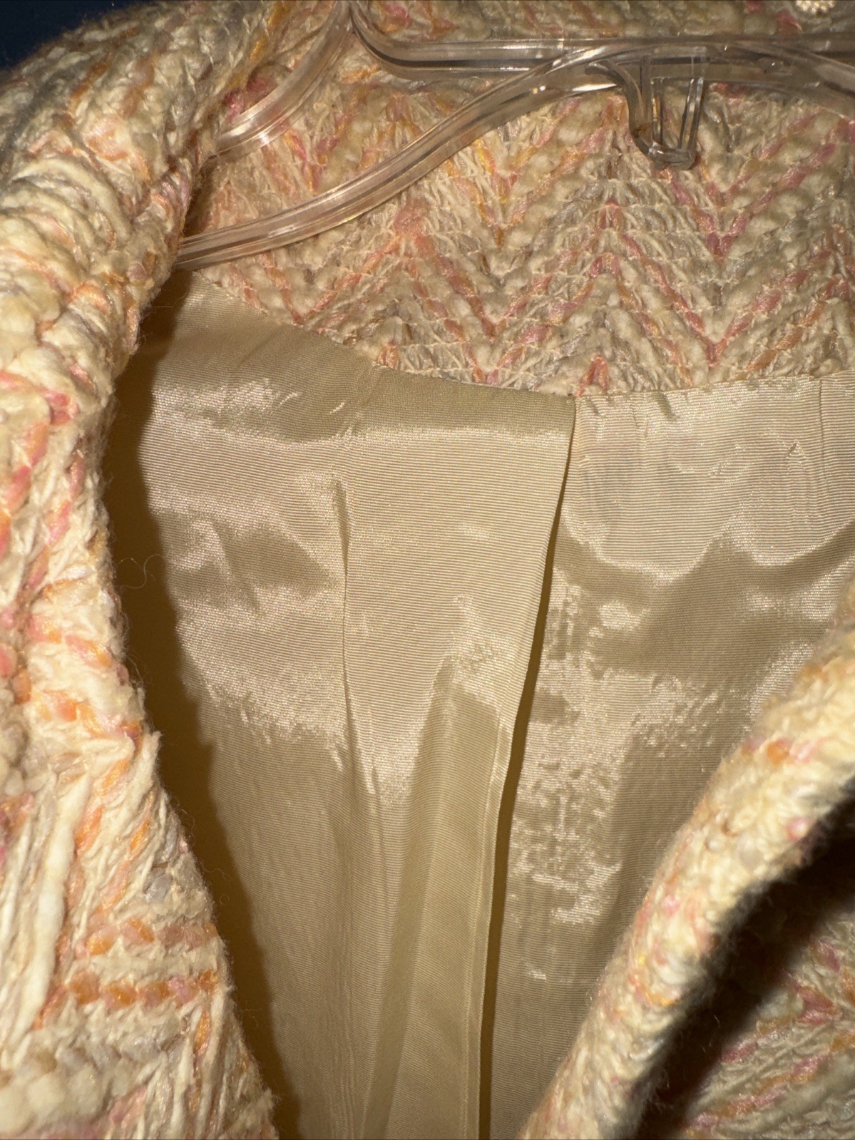 Womens S/m 1950’s Burber Weave 3/4 Coat, Mod Gogo Lined, Tan Peach