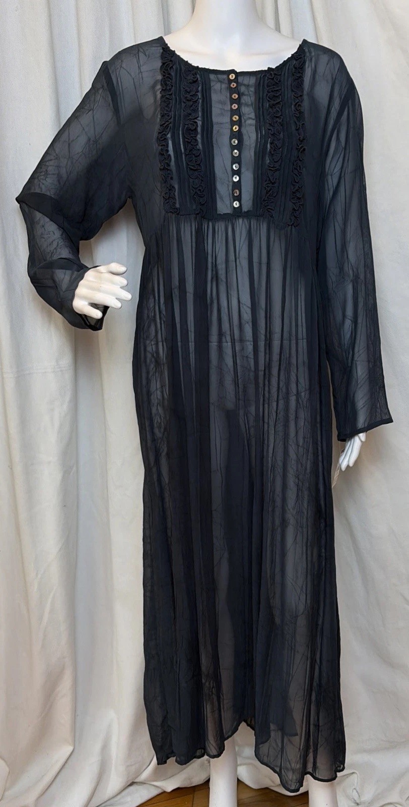 VTG 90s NWT Carol Little Cottage Gauzy Blue Crinkle Rayon Babydoll Maxi Dress 8