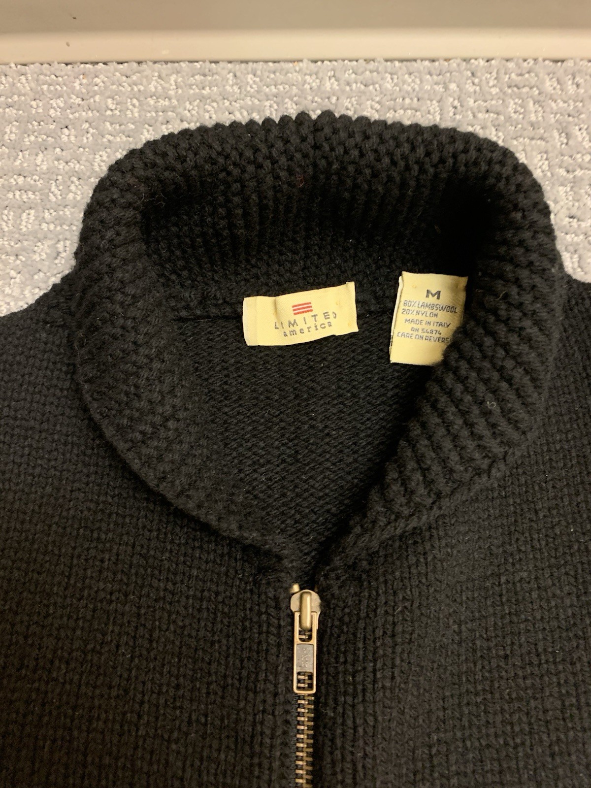 Vtg Limited America Knit Lambswool Black & White Sweater Size M Made In Italy