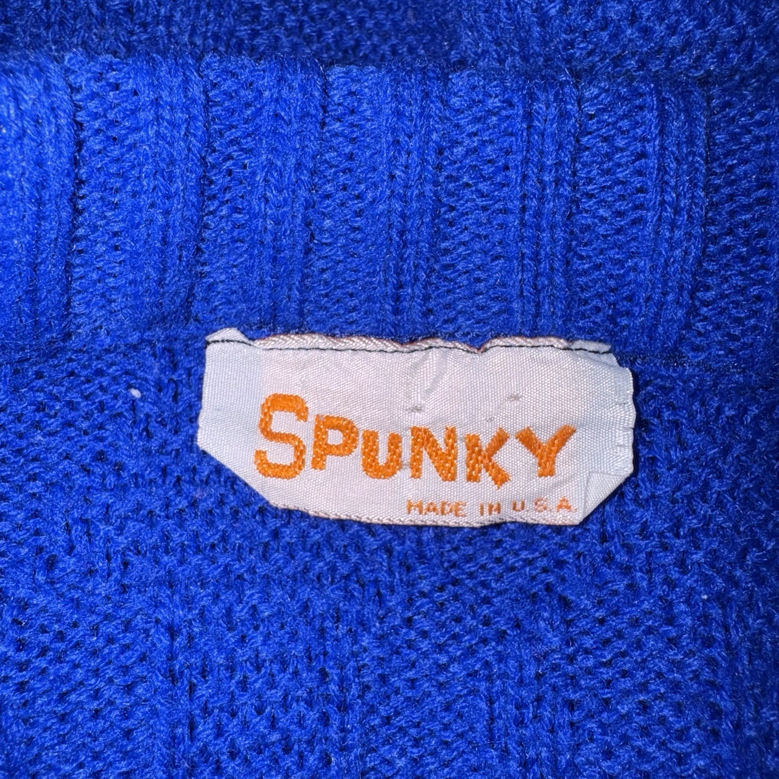 Vintage 90s Women’s Sweater Spunky Size Large Bright Blue Pattern USA Made