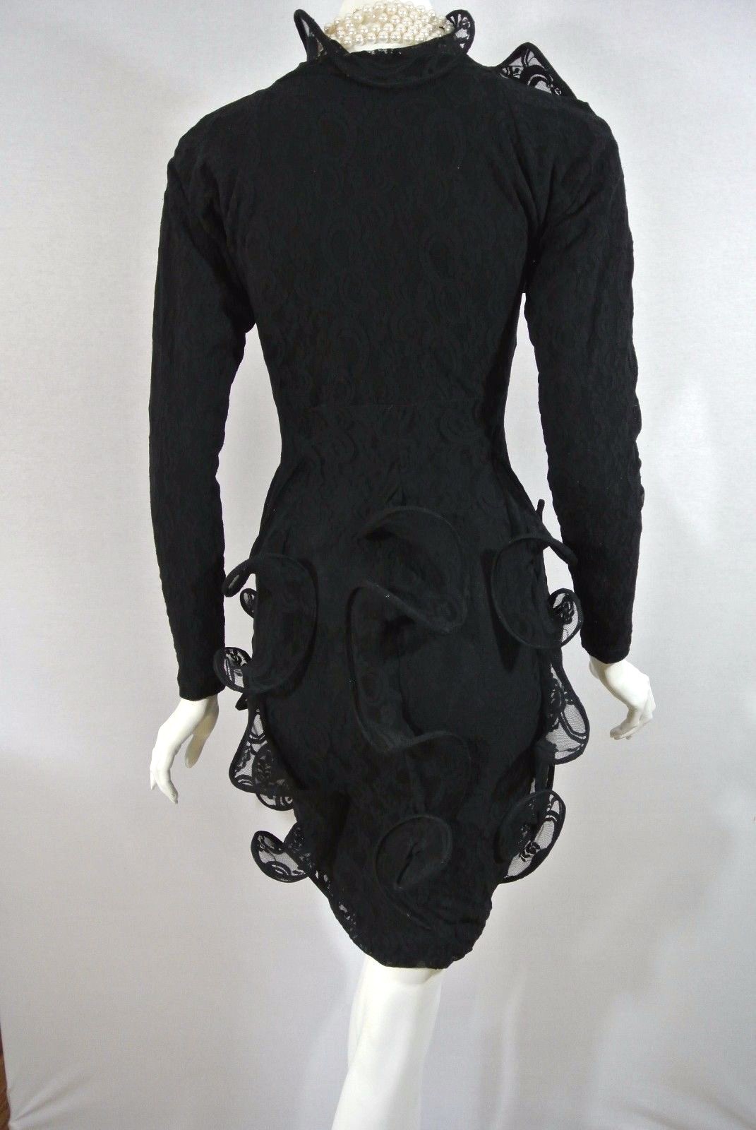 Black Lace Mini Cocktail Dress wires Unusual XS-S- Party Fitted Sexy