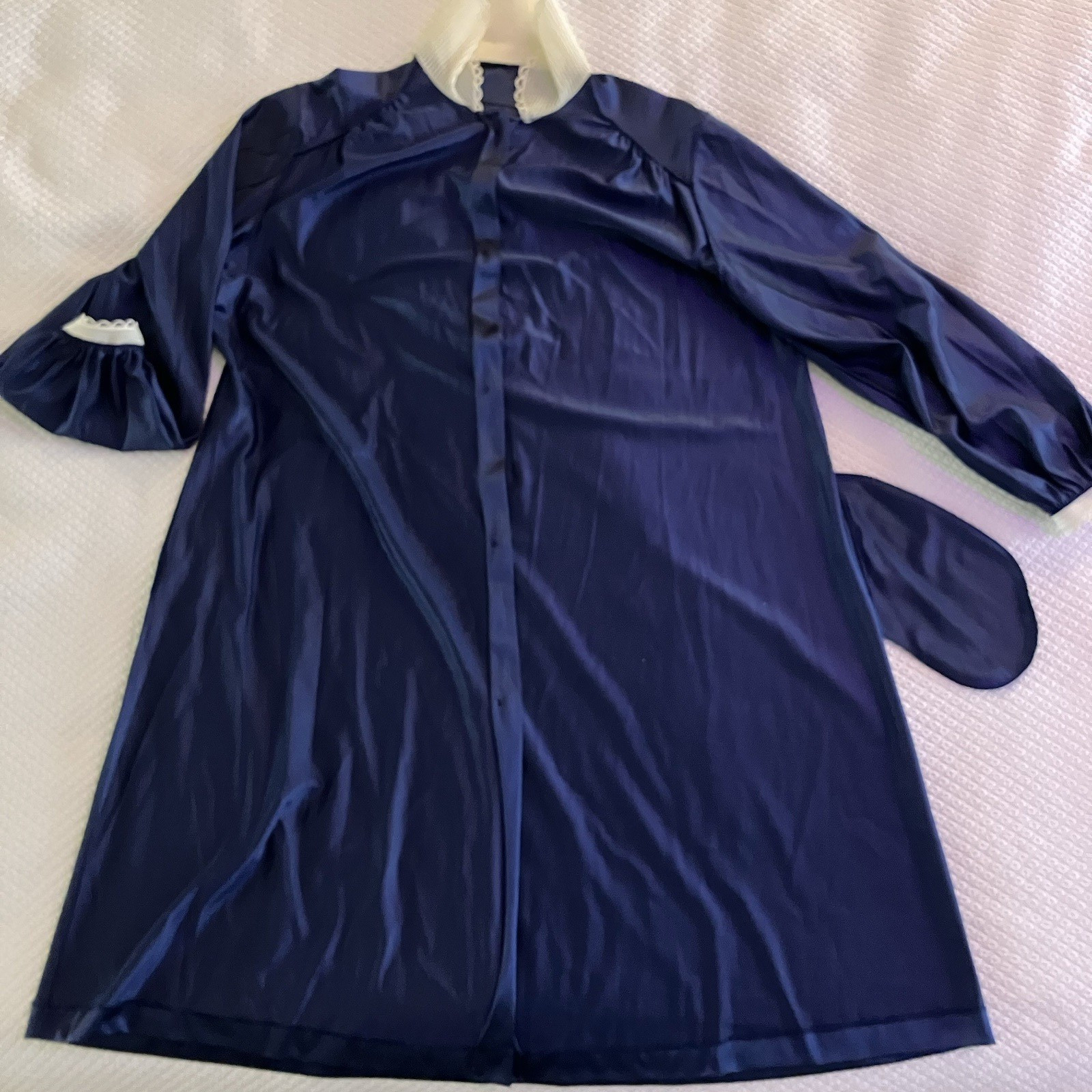 Darling Vintage Vanity Fair Nightgown Navy Blue Pleat Lace Collar/cuffs Sz M