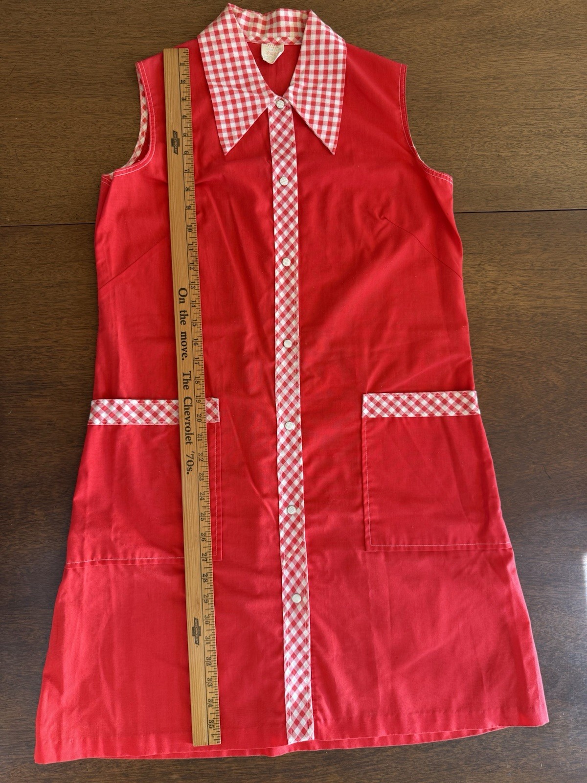 Vintage Go-in’s By Danville Red Dress M 14/16 Gingham Detail Pockets Collar