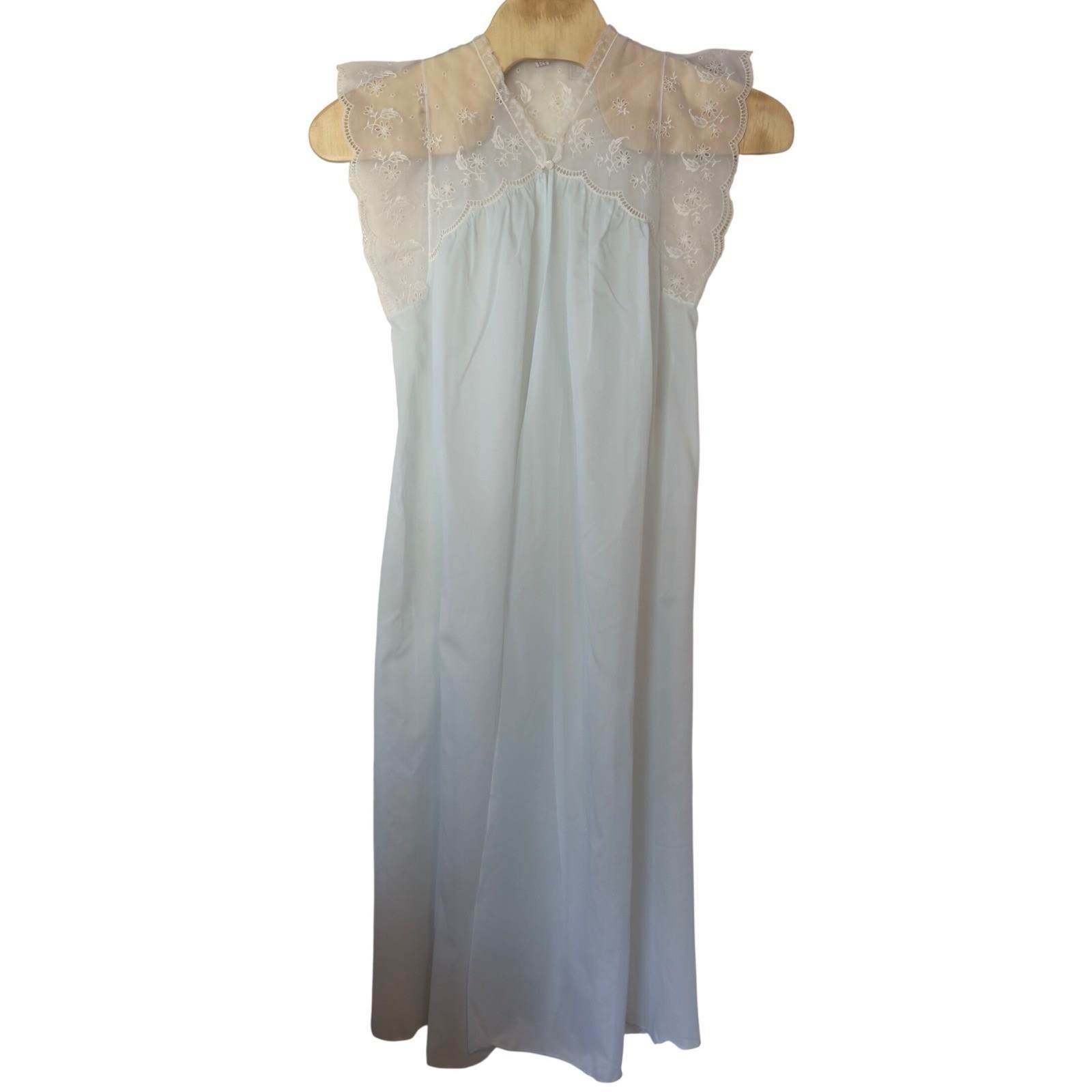 Vintage Godfried Blue Nylon Peignoir Set Embroidered Sheer Maxi Sz 34 Ethereal