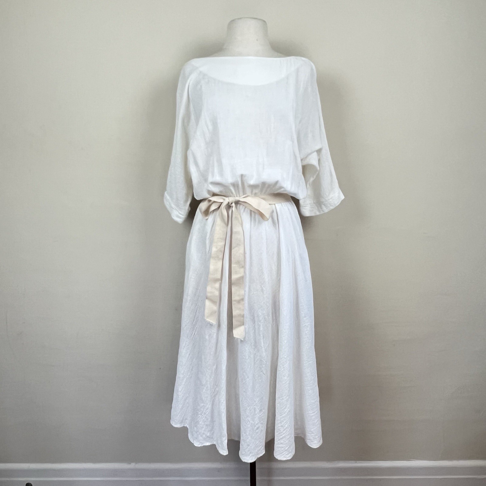 Vtg 70s Cotton Gauze Dress Fairy Bohemian Grecian Cotton dolman Sleeve goddess