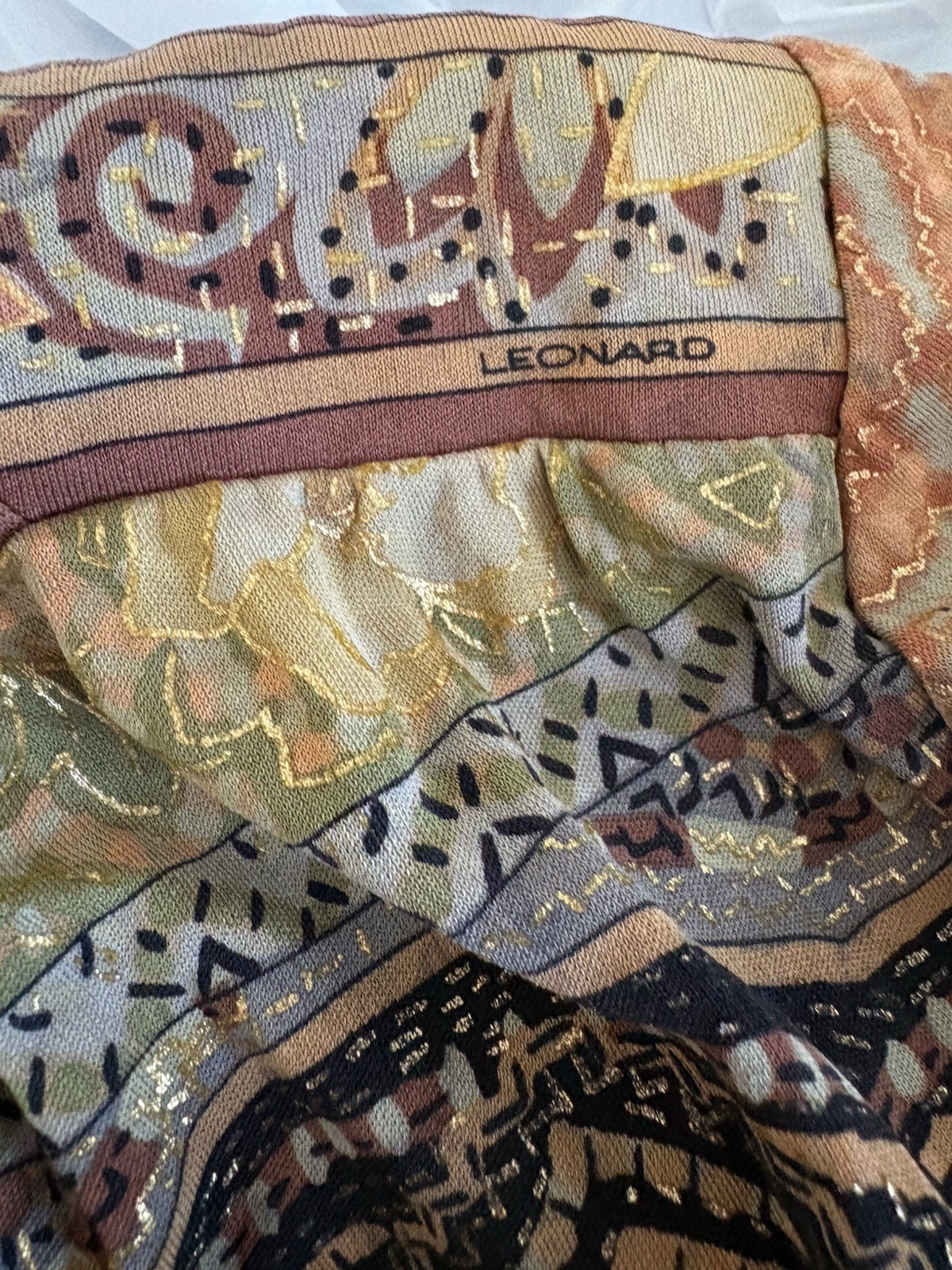 Vintage 70’s LEONARD Paris Silk Jersey Boho Floral Paisley Metallic Dress M-L