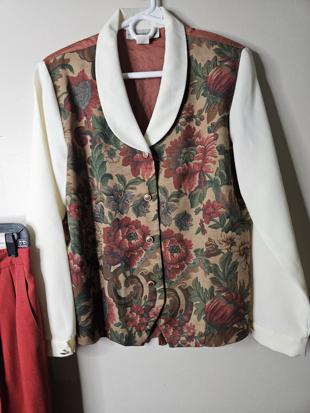 70s 80s Vtg Fundamental Things Boho Floral 1 Pc Vest Blouse Wear To Work Top