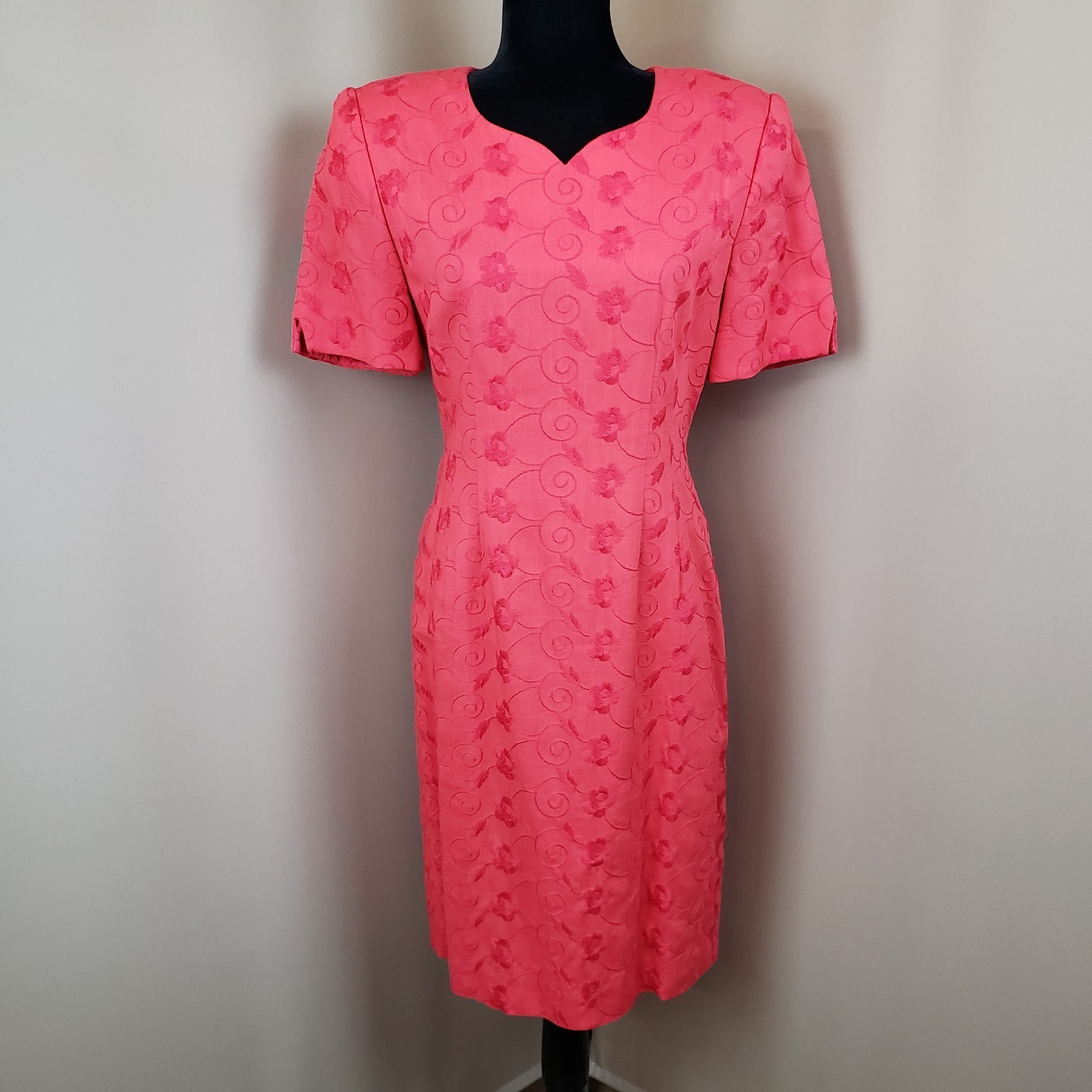 Oberon Dress 6 Embroidered Linen Blend Sheath Poppy Red Short Sleeve Knee Length