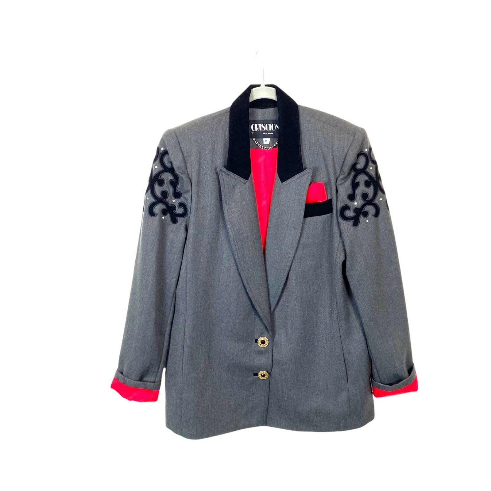 Criscione Blazer Women SZ M 1980s Wool Statement Secretary Gray Annie Potts