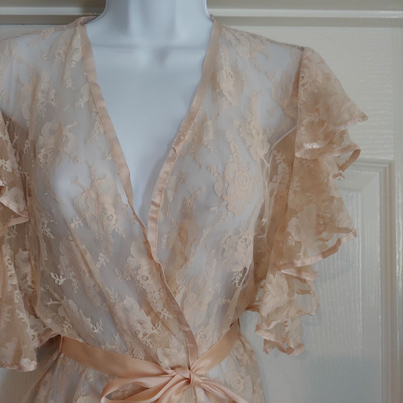 Vtg Emil Bole Lace Wrap Lace Blush Lingerie Boho Fairy Sleeve Boudoir Romantic S