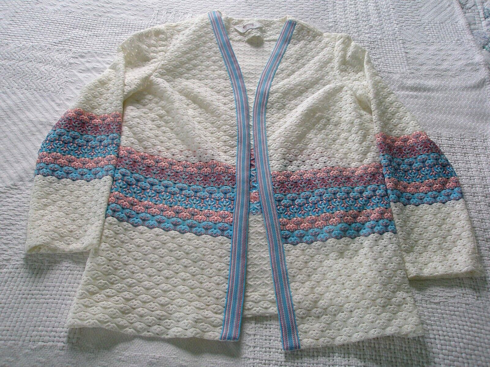 Vtg Cardigan & Vest Crochet Lace White Pink Blue Grannycore Mid Century