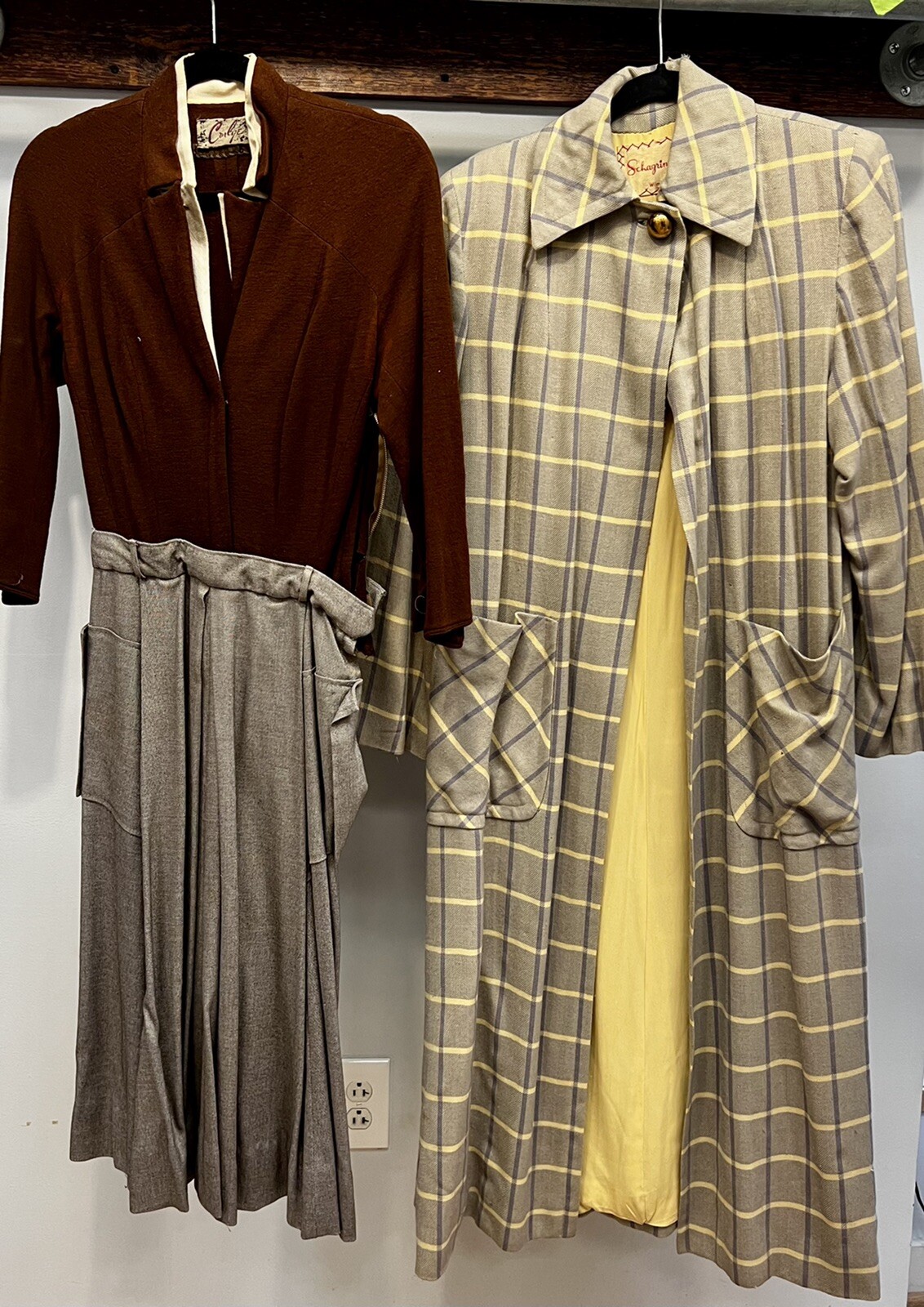 As Is 1940s Two Piece Lot Tweed and Wool Winter Wear Costume Repair Collectors