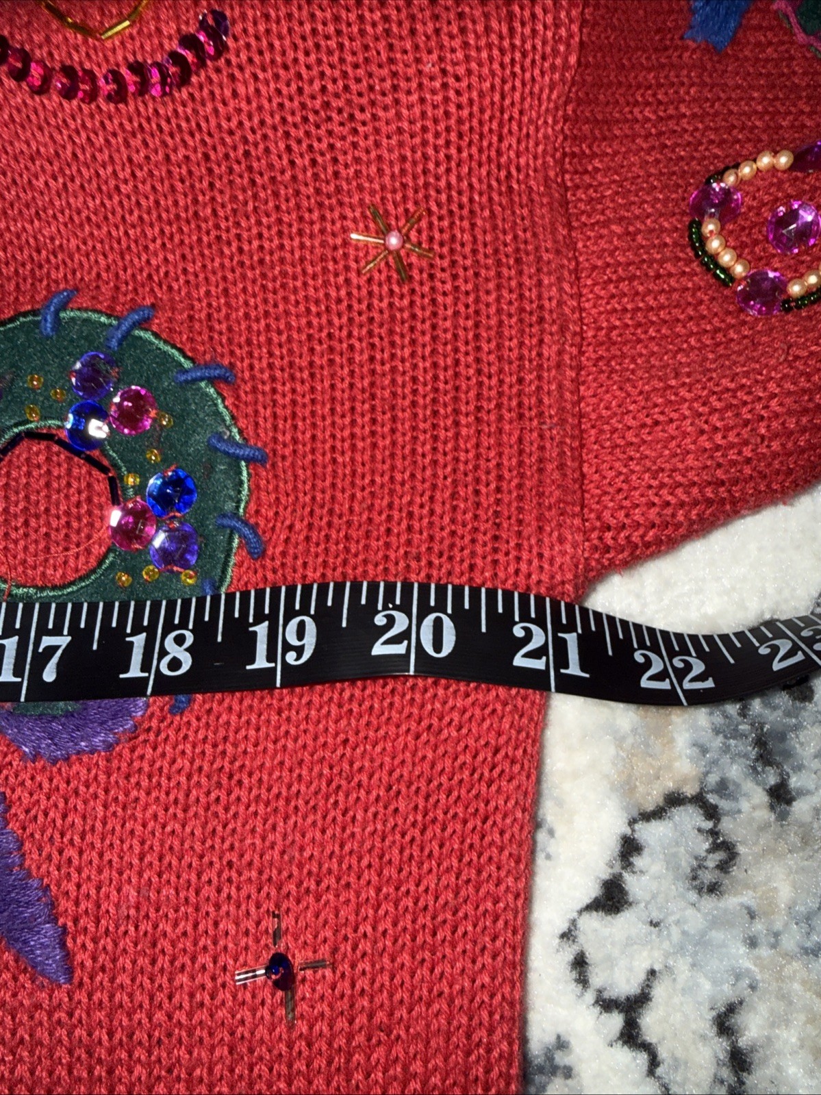 VTG Gladys Bagley Christmas Cardigan Knit SWEATER 1X Beads Rhinestone Embroidery