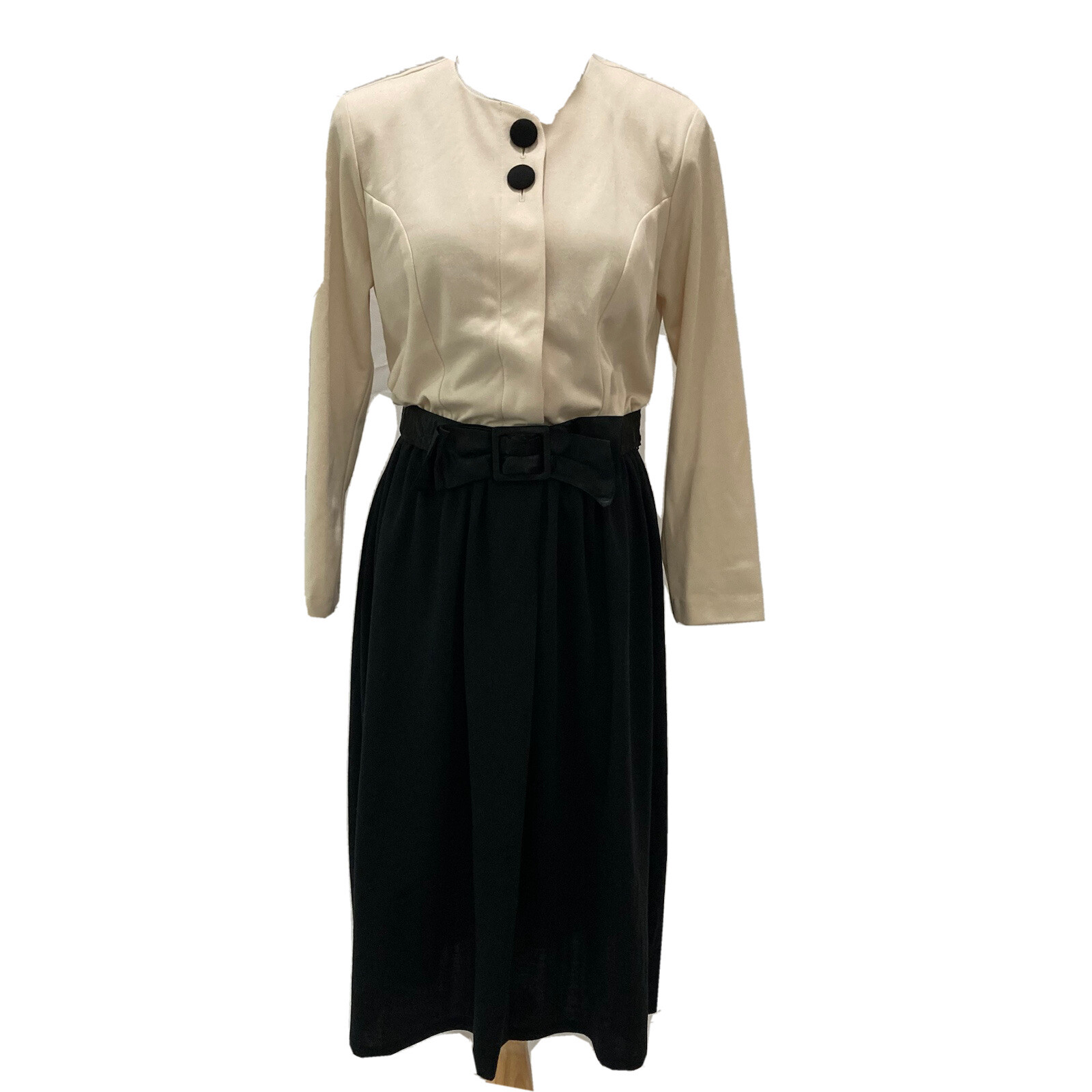 Vintage 1980s Kevin Stuarts Petites Tan Black Day Dress Size M Secretary Style