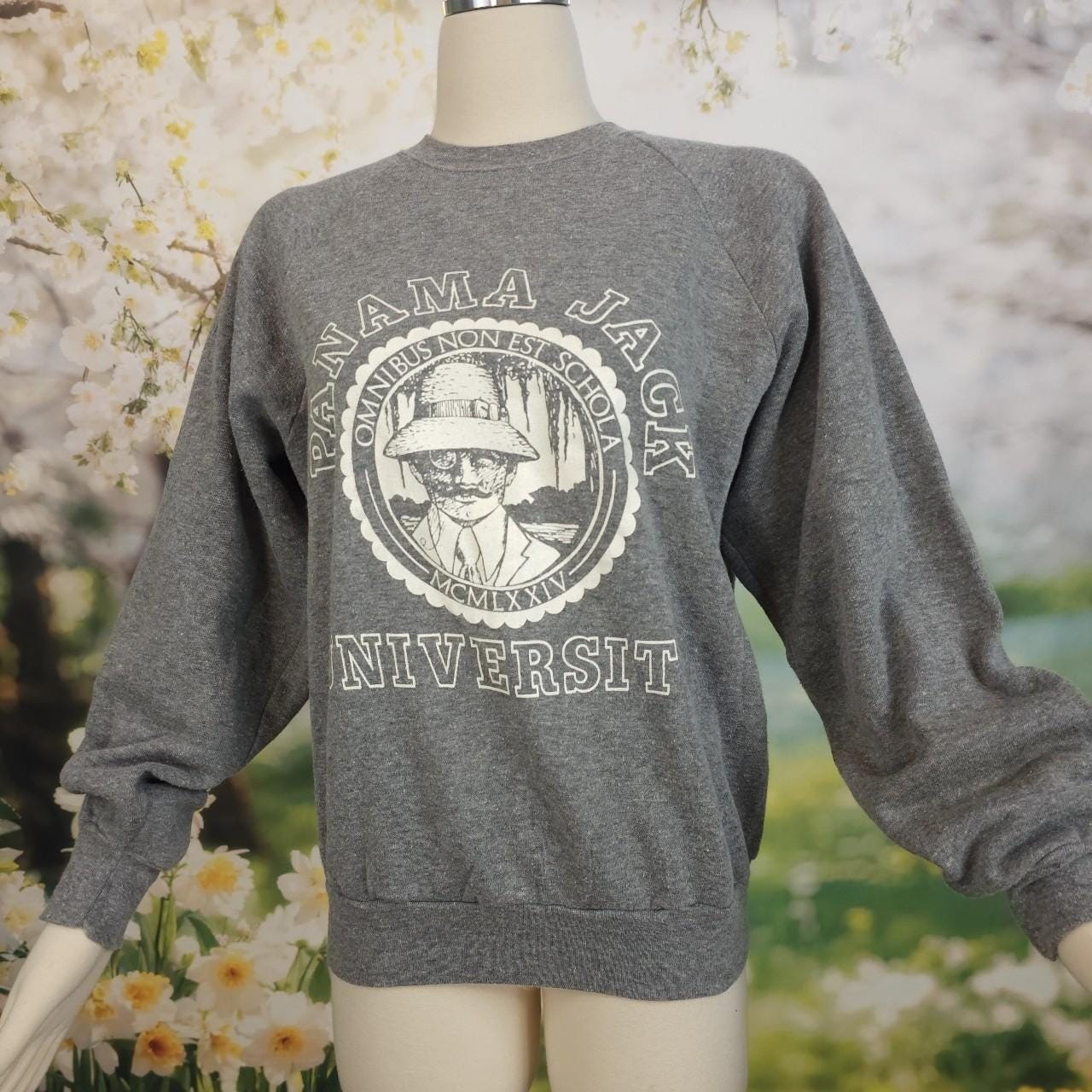 Grey Vintage Panama Jack Crewneck Sweatshirt 1983 University Style Hoodie 80s