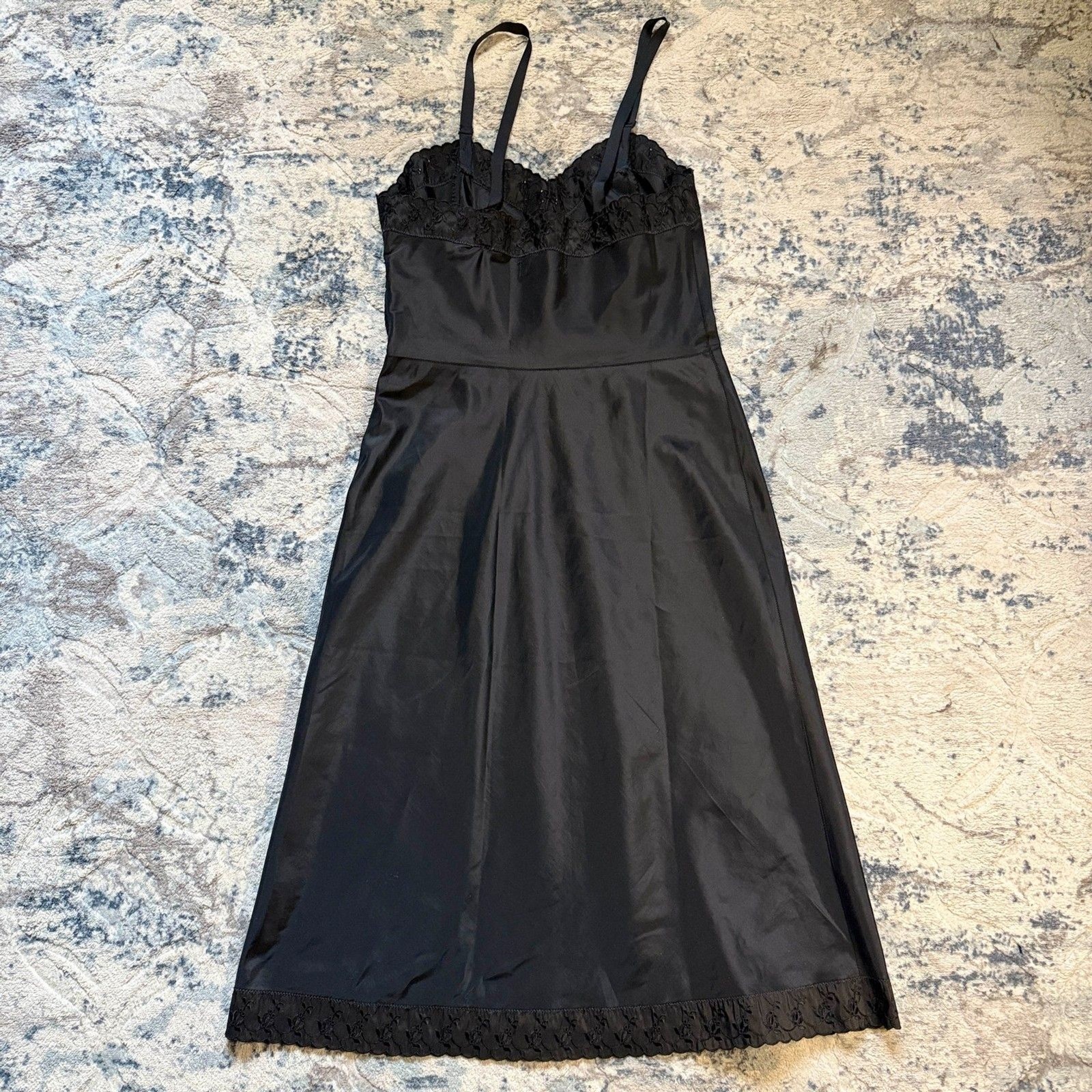 Y2K Barbizon Ariel Taffreda Vintage Full Slip Dress Black Zippered 1950s Sz 9