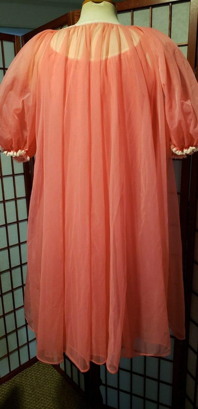 Lisette pink Chiffon Nightgown Robe Set Peignoir Babydoll 1950’s Honeymoon