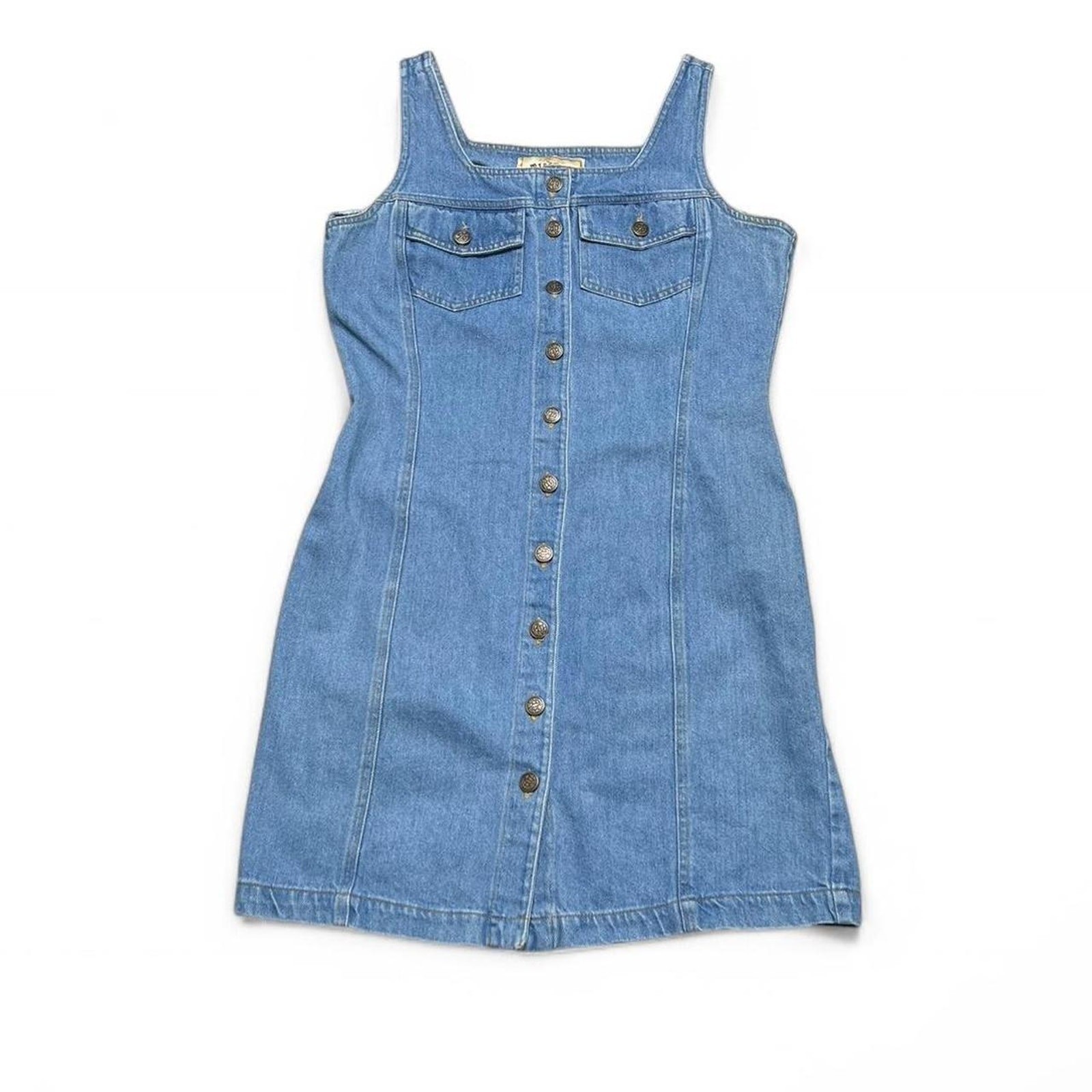 Tickets Denim Dress Womens 13/14 Blue Vintage Button Front Mini Pinafore USA